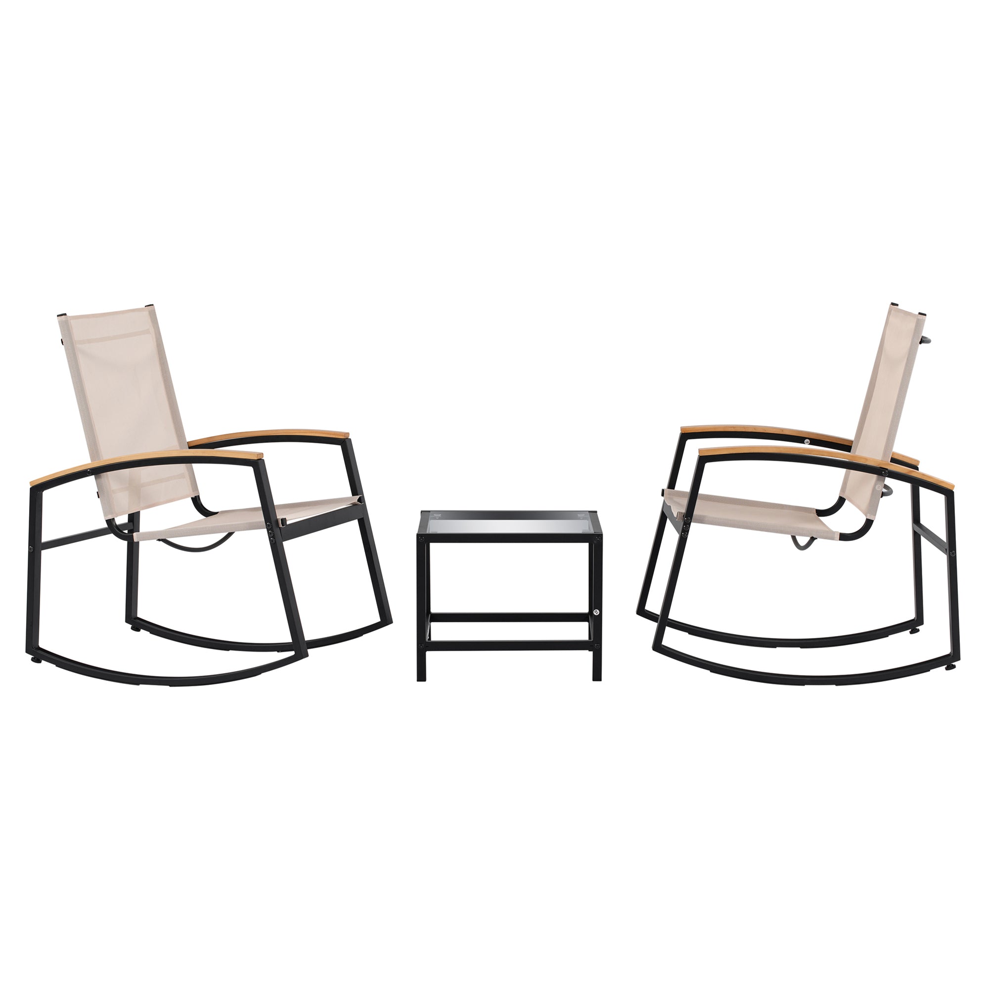 3 Piece Outdoor Black Rocking Patio conversation Set