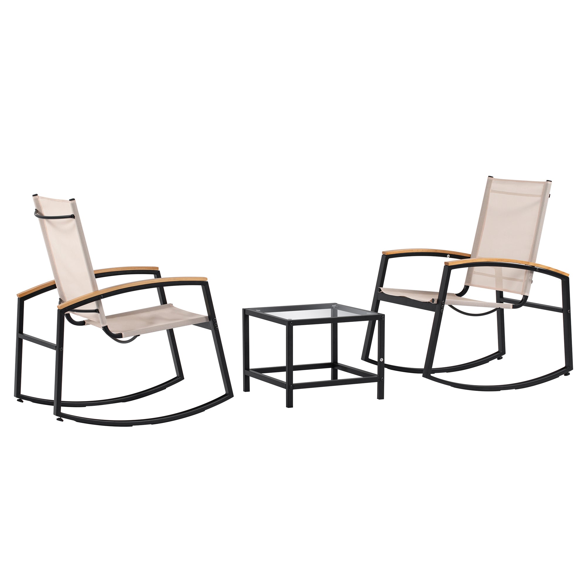 3 Piece Outdoor Black Rocking Patio conversation Set