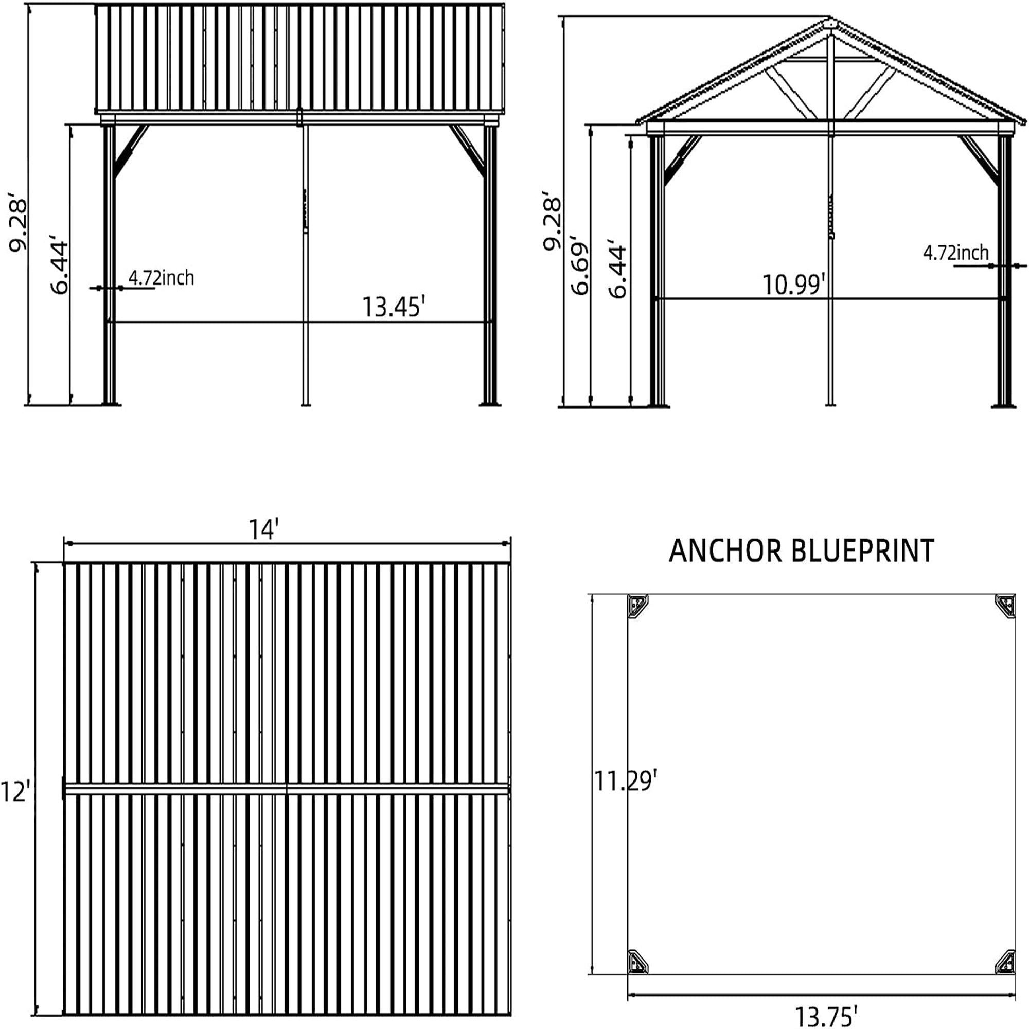 12' x 14' Outdoor Yellow-Brown Aluminum Hardtop Gazebo with Galvanized Steel Gable Canopy