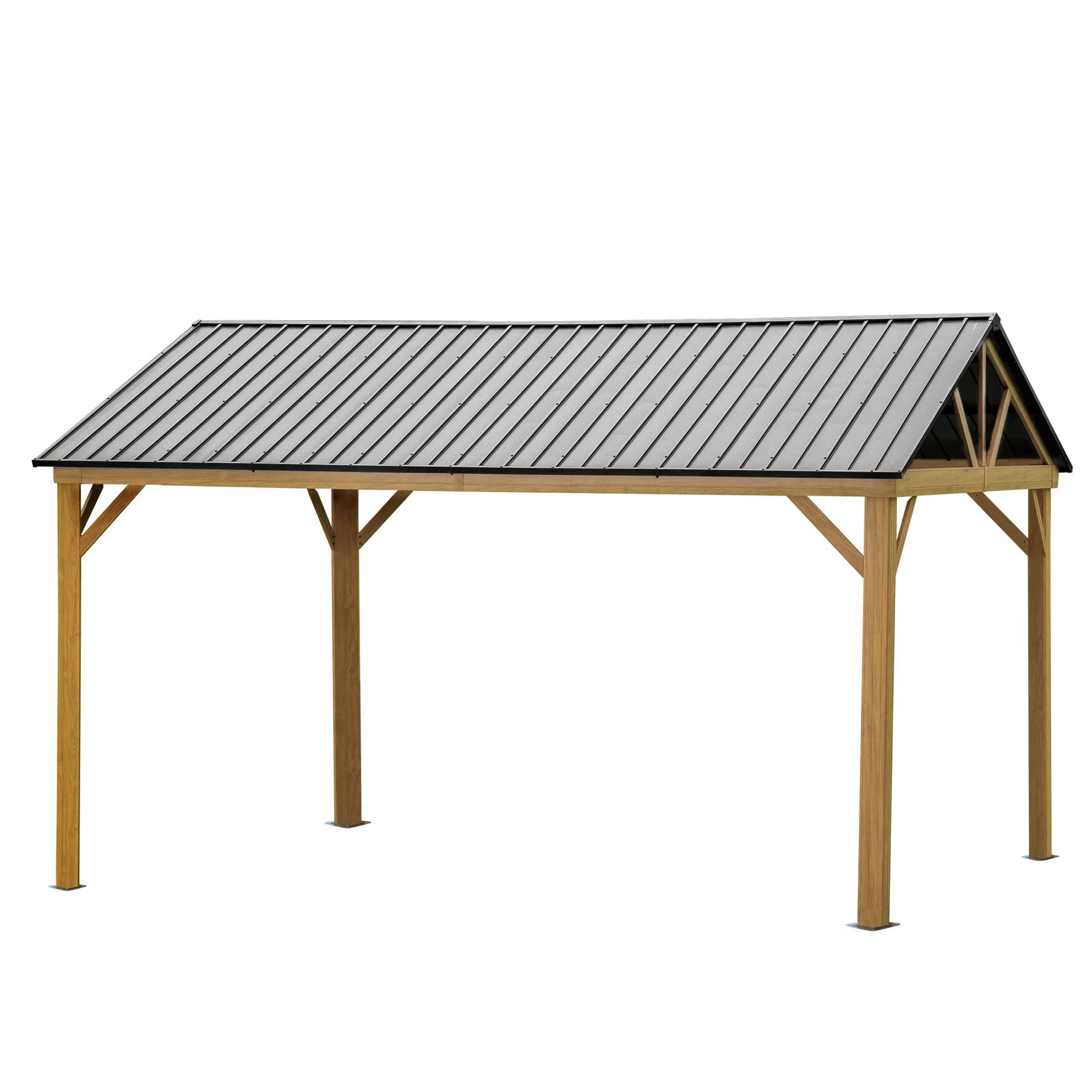 12' x 14' Outdoor Yellow-Brown Aluminum Hardtop Gazebo with Galvanized Steel Gable Canopy