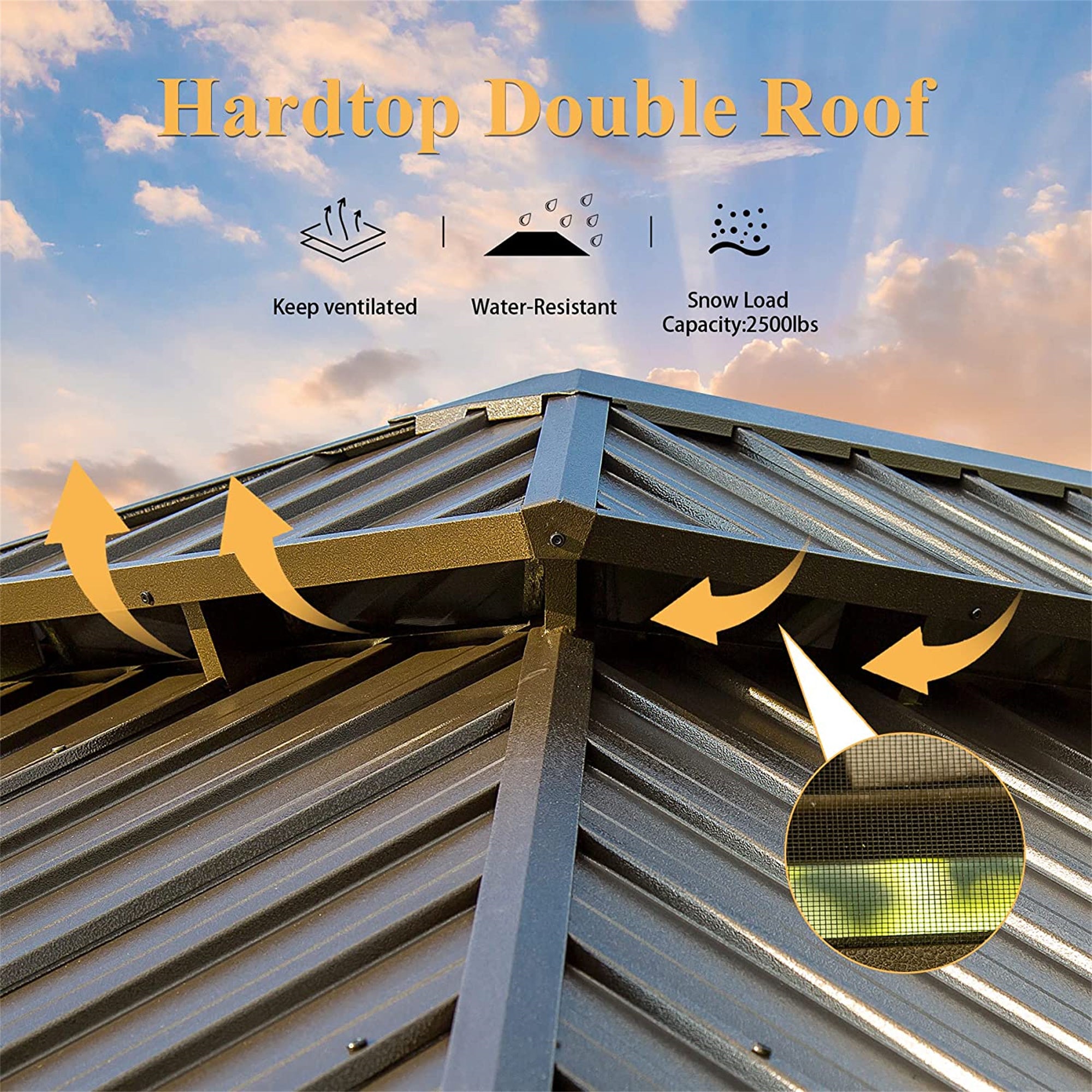 16' x 12' Outdoor Brown Aluminum Hardtop Gazebo Grill with Galvanized Steel Double Canopy