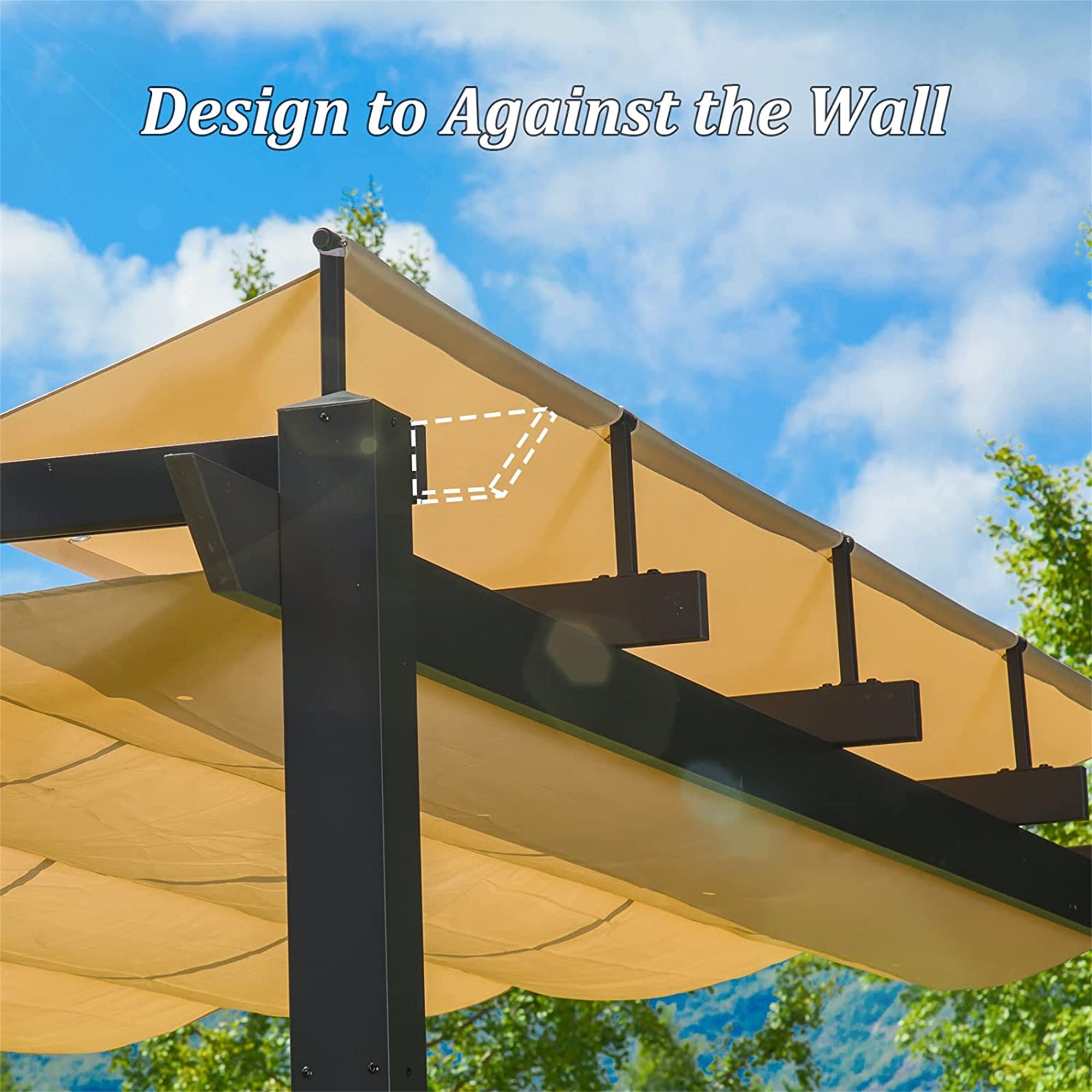 13' x 9' Outdoor Brown Aluminum Retractable Pergola with Weather-Resistant Sun Shade Canopy