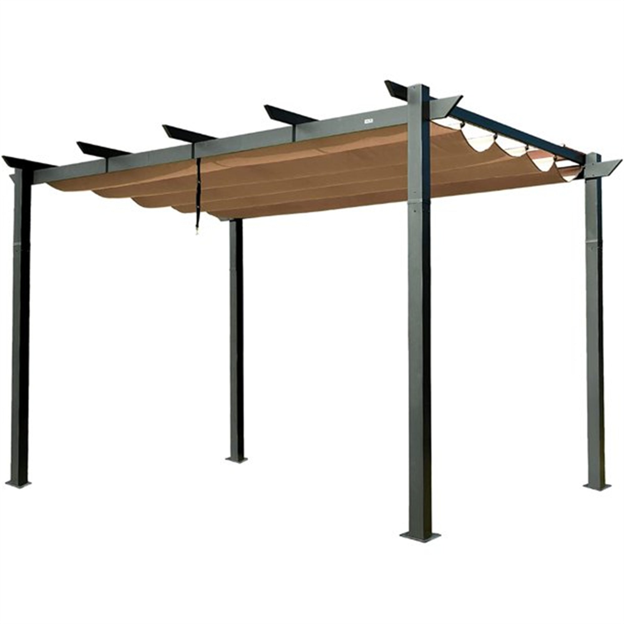 13' x 9' Outdoor Brown Aluminum Retractable Pergola with Weather-Resistant Sun Shade Canopy