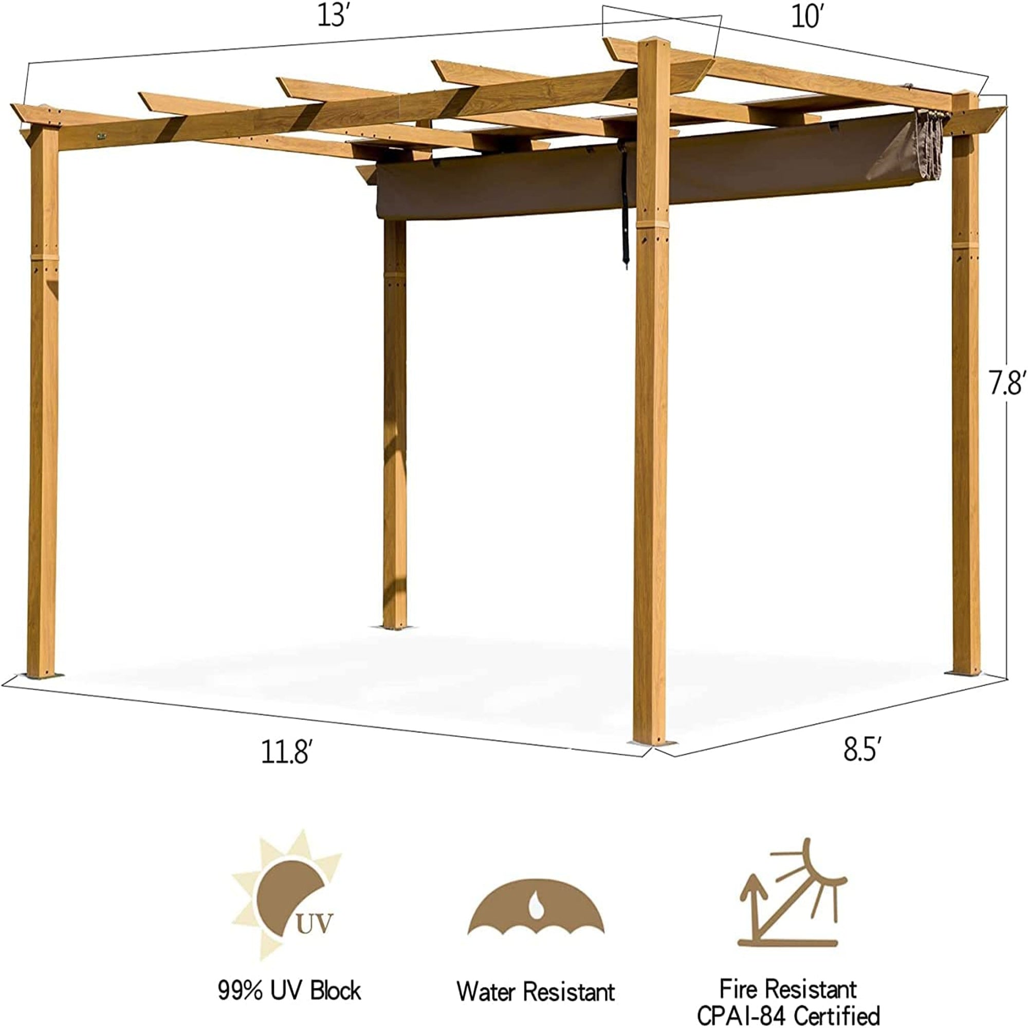 13' x 10' Outdoor Aluminium Retractable Pergola Garden with Heavy Duty Grape Trellis Sunshade Cover