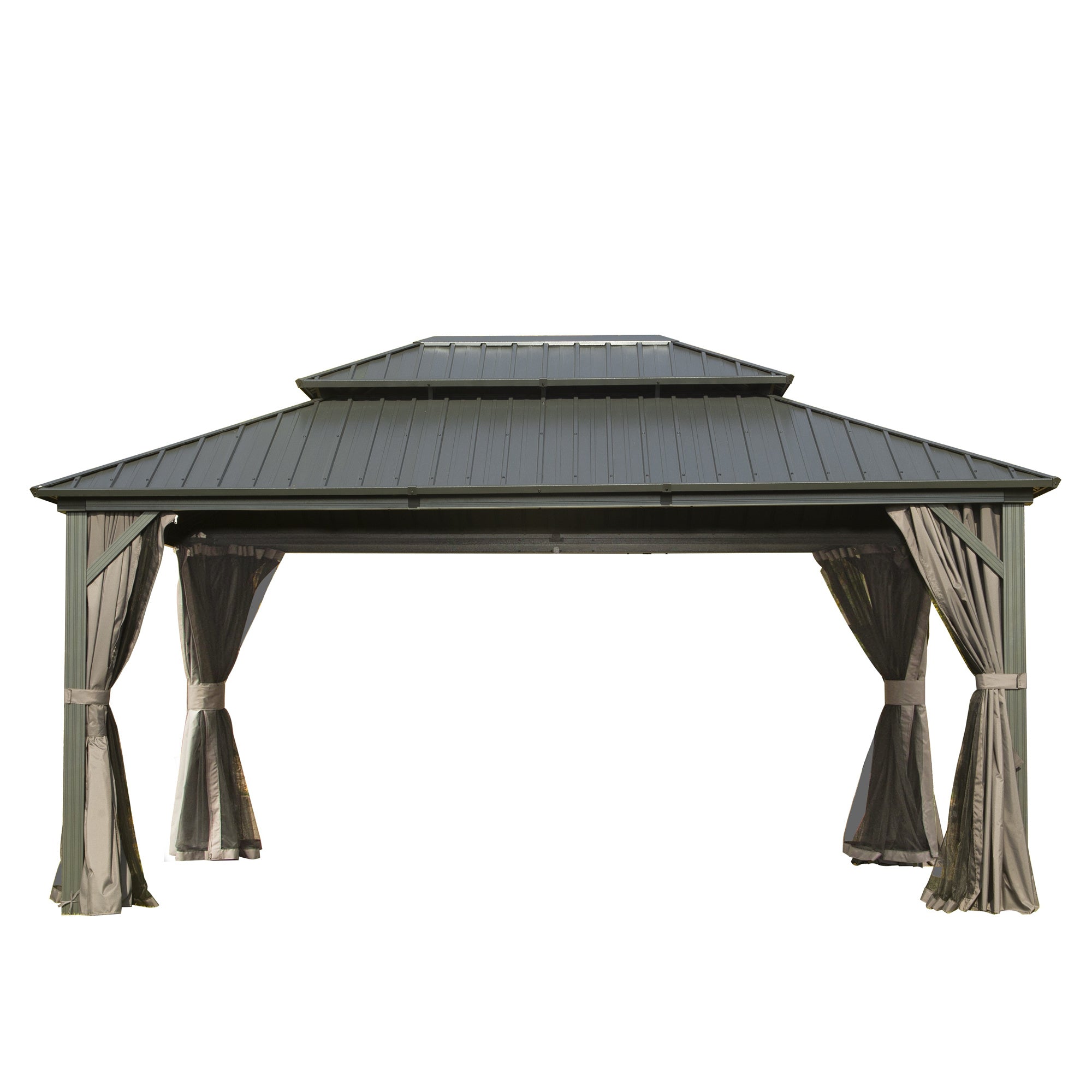 10' x 14' Outdoor Aluminum Hardtop Gazebo with Galvanized Steel Double Roof with Curtain and Netting