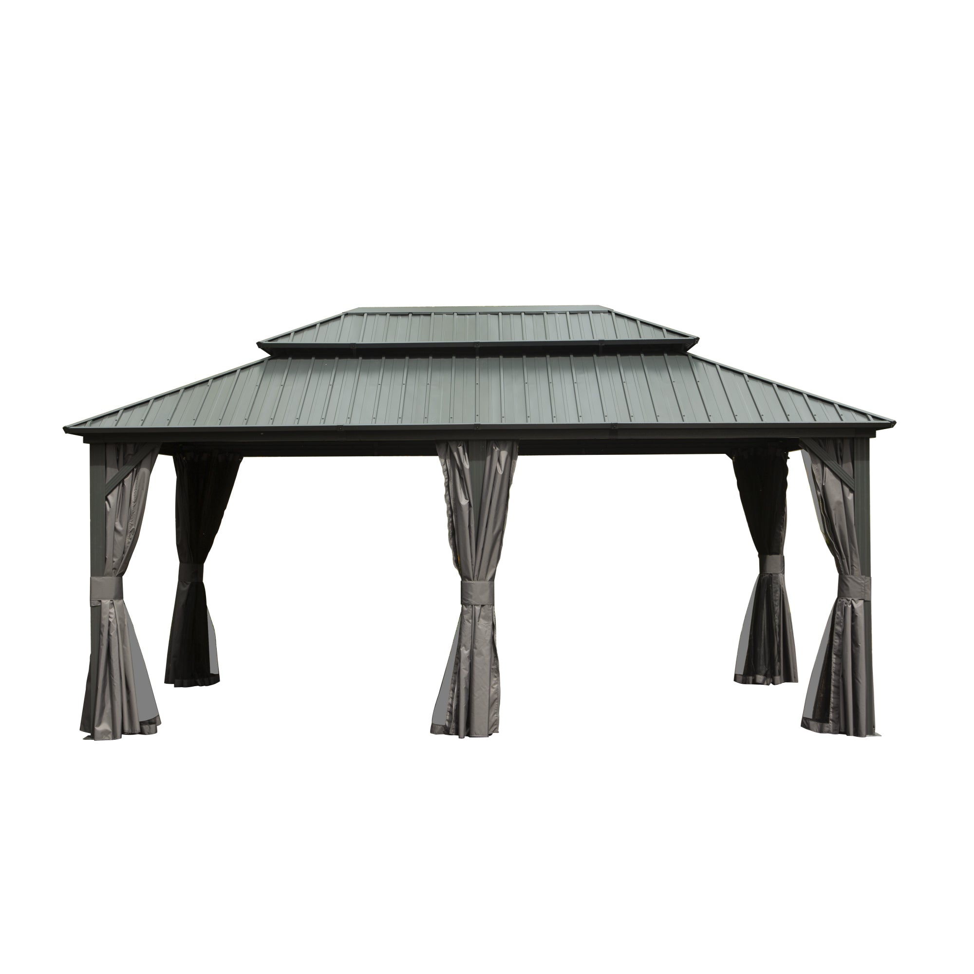 12' x 18' Outdoor Aluminum Hardtop Gazebo with Galvanized Steel Double Roof with Curtain and Netting