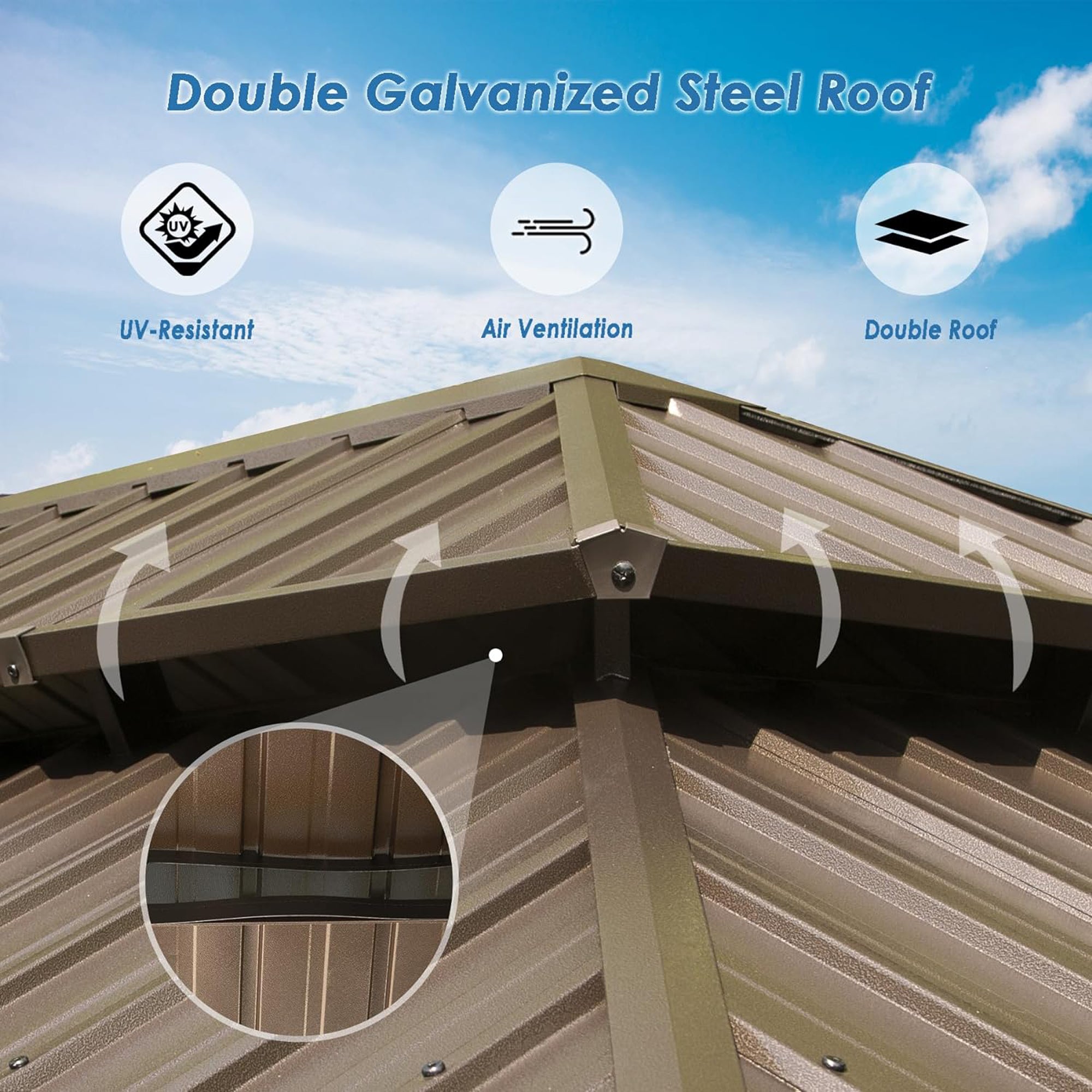 12' x 20' Outdoor Aluminum Hardtop Gazebo with Galvanized Steel Double Roof with Curtain and Netting