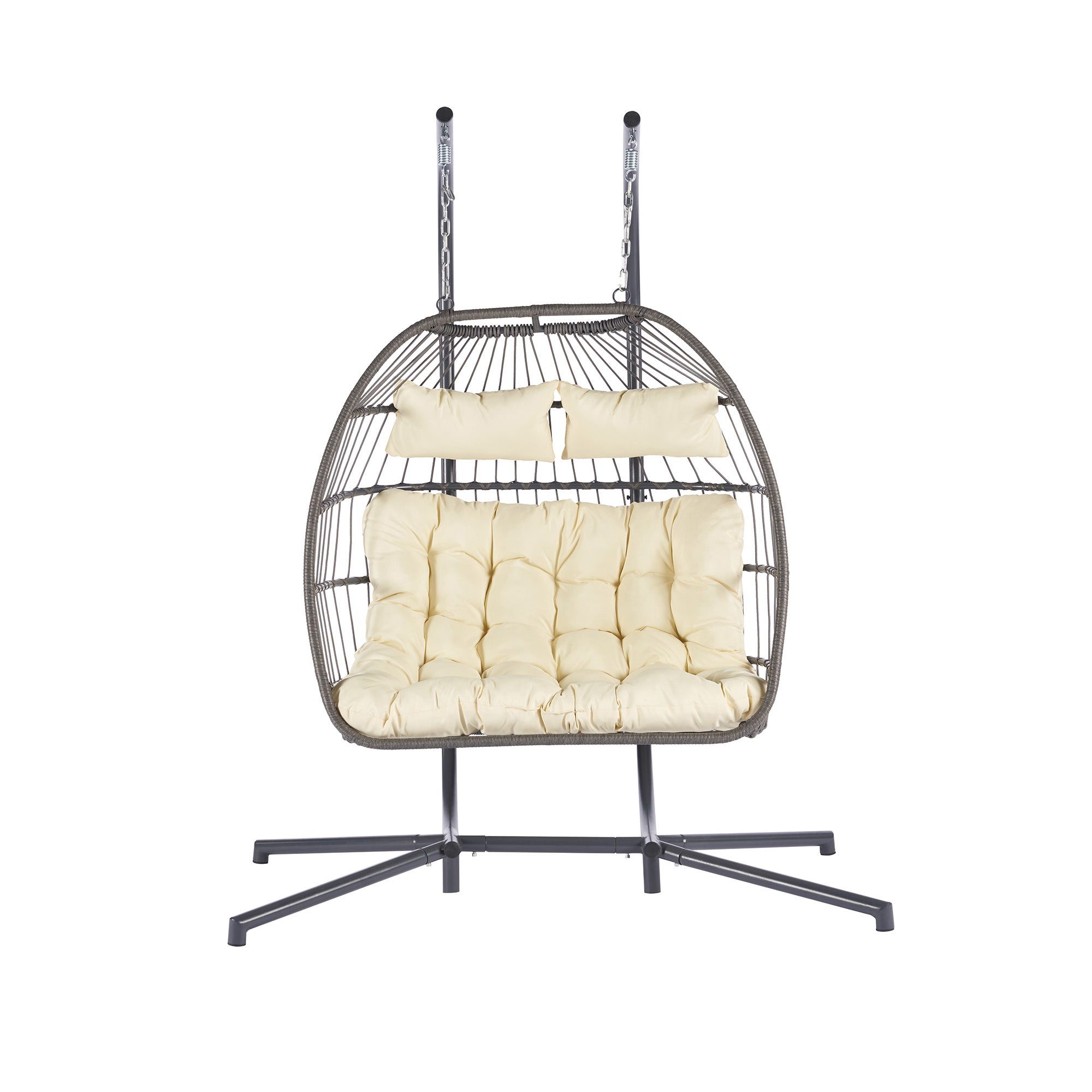 2 Person Wicker Rattan Patio Hanging Swing Egg Chair with Cushion