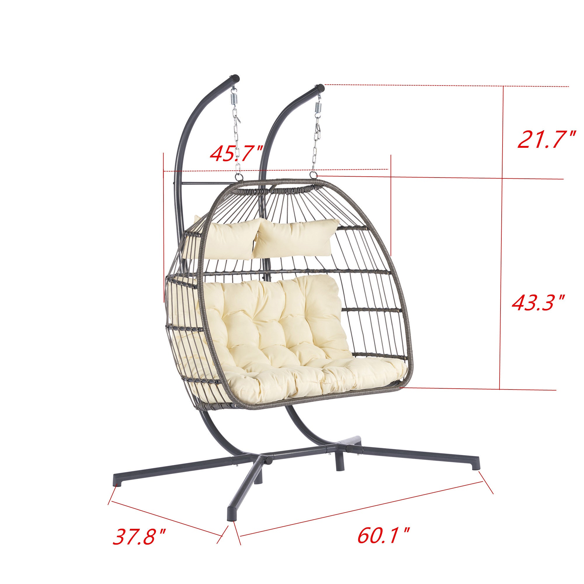 2 Person Wicker Rattan Patio Hanging Swing Egg Chair with Cushion