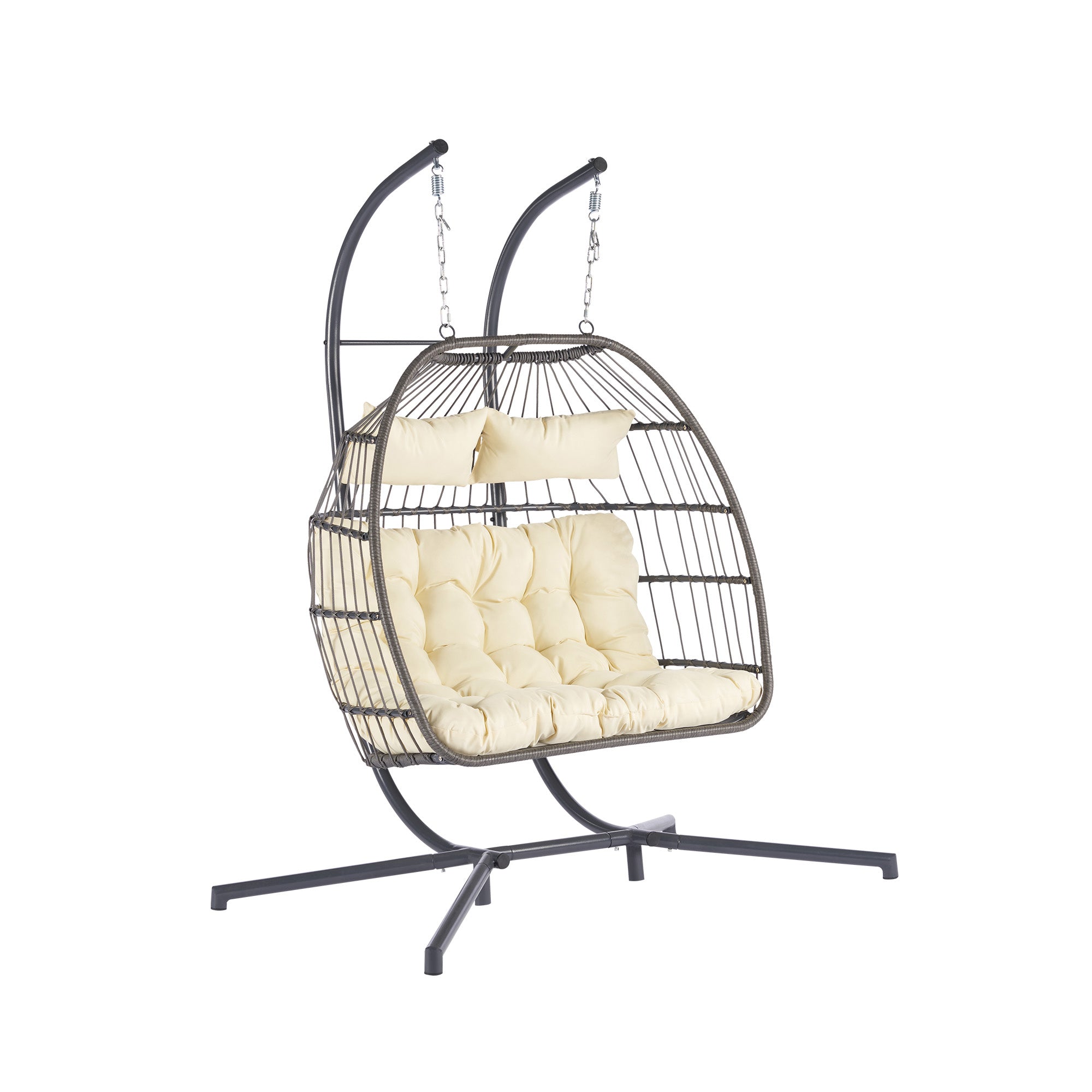 2 Person Wicker Rattan Patio Hanging Swing Egg Chair with Cushion