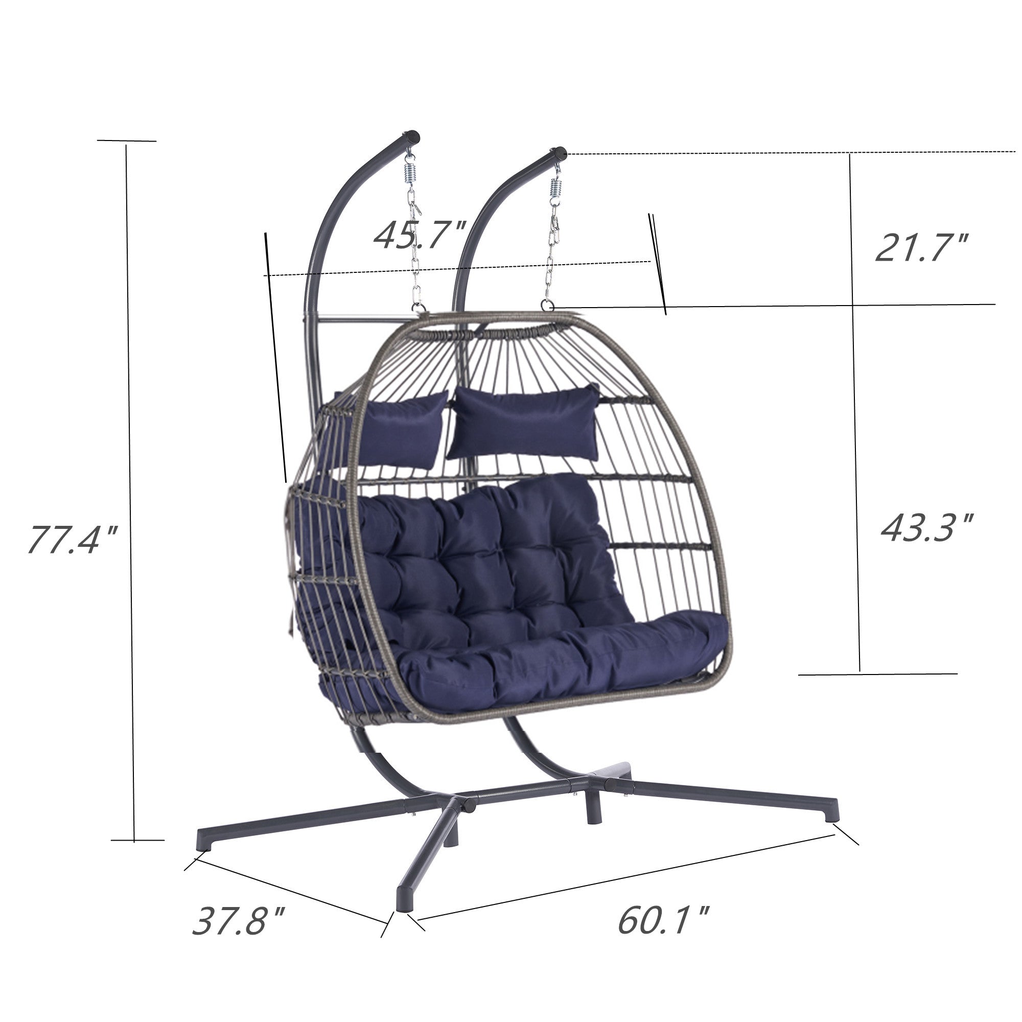 2 Person Wicker Rattan Patio Hanging Swing Egg Chair with Cushion
