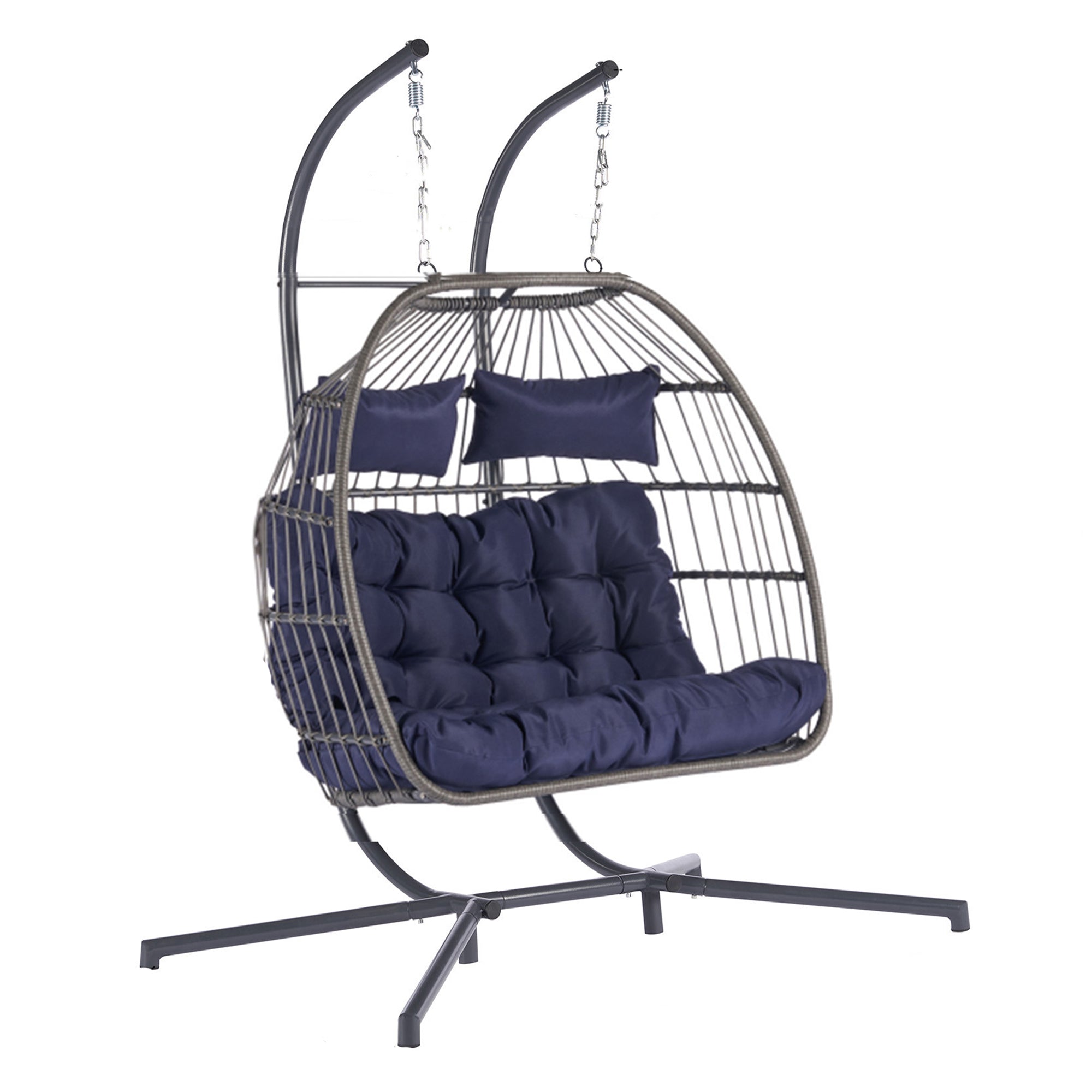 2 Person Wicker Rattan Patio Hanging Swing Egg Chair with Cushion
