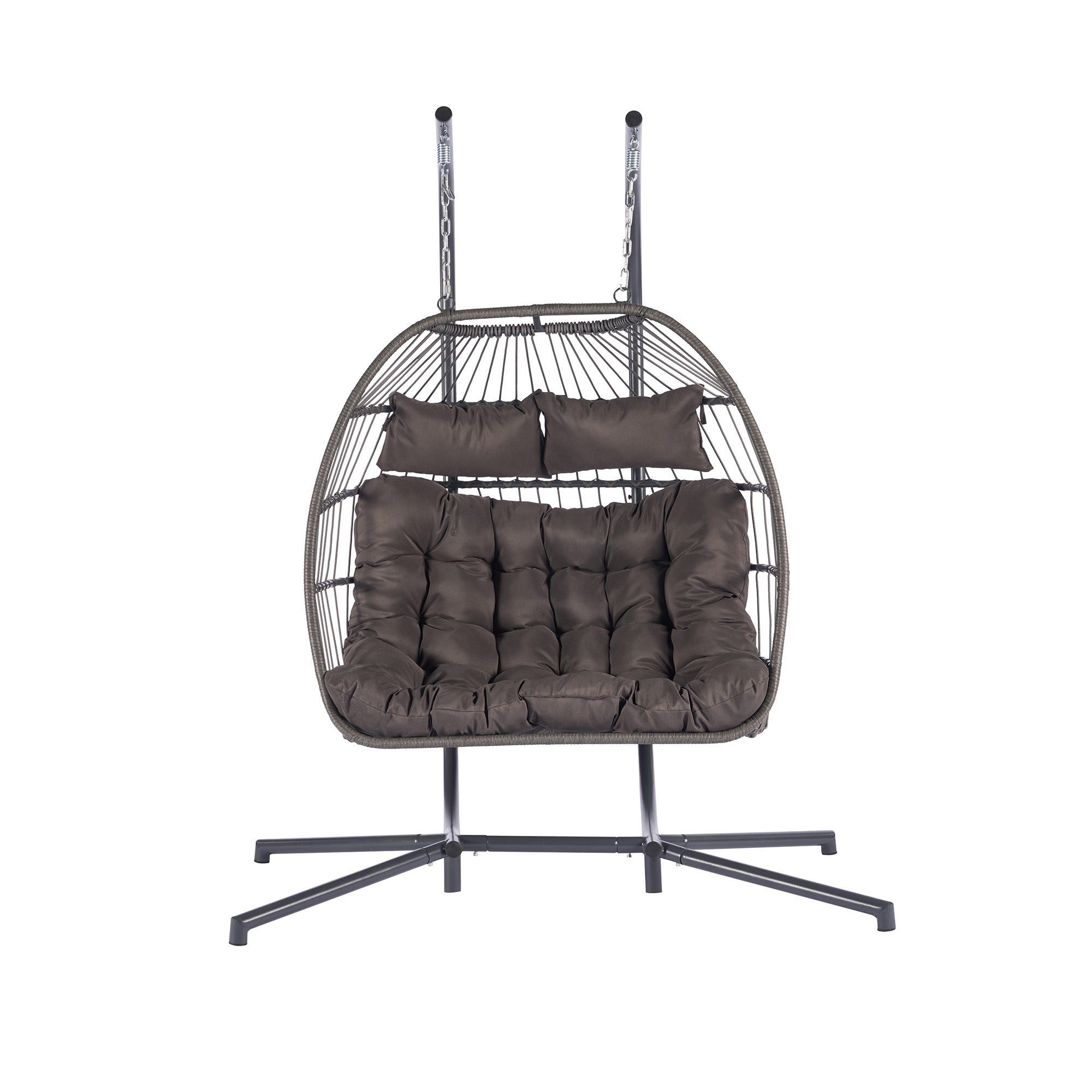 2 Person Wicker Rattan Patio Hanging Swing Egg Chair with Cushion