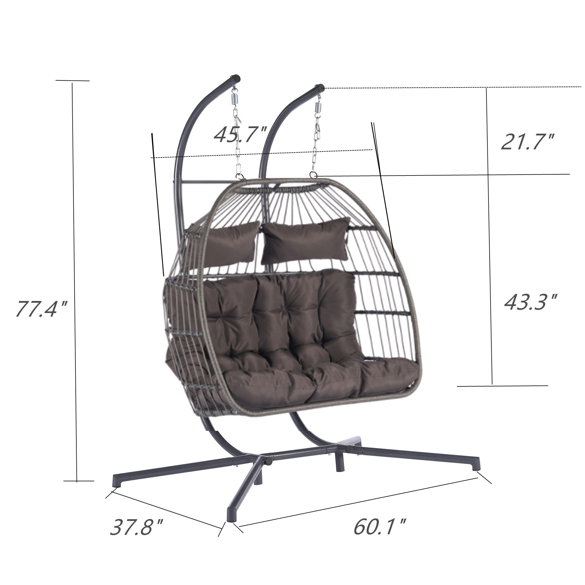 2 Person Wicker Rattan Patio Hanging Swing Egg Chair with Cushion