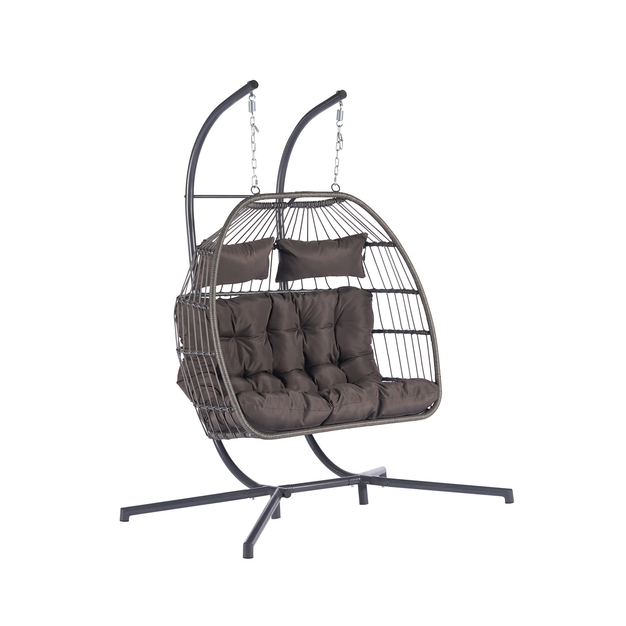 2 Person Wicker Rattan Patio Hanging Swing Egg Chair with Cushion