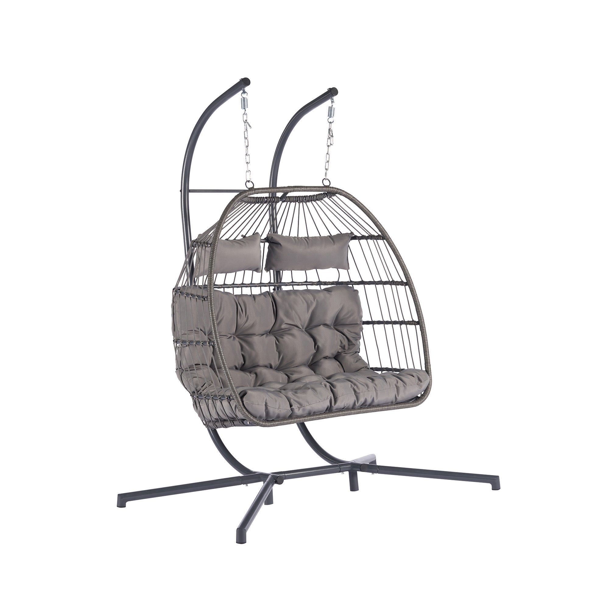2 Person Wicker Rattan Patio Hanging Swing Egg Chair with Cushion