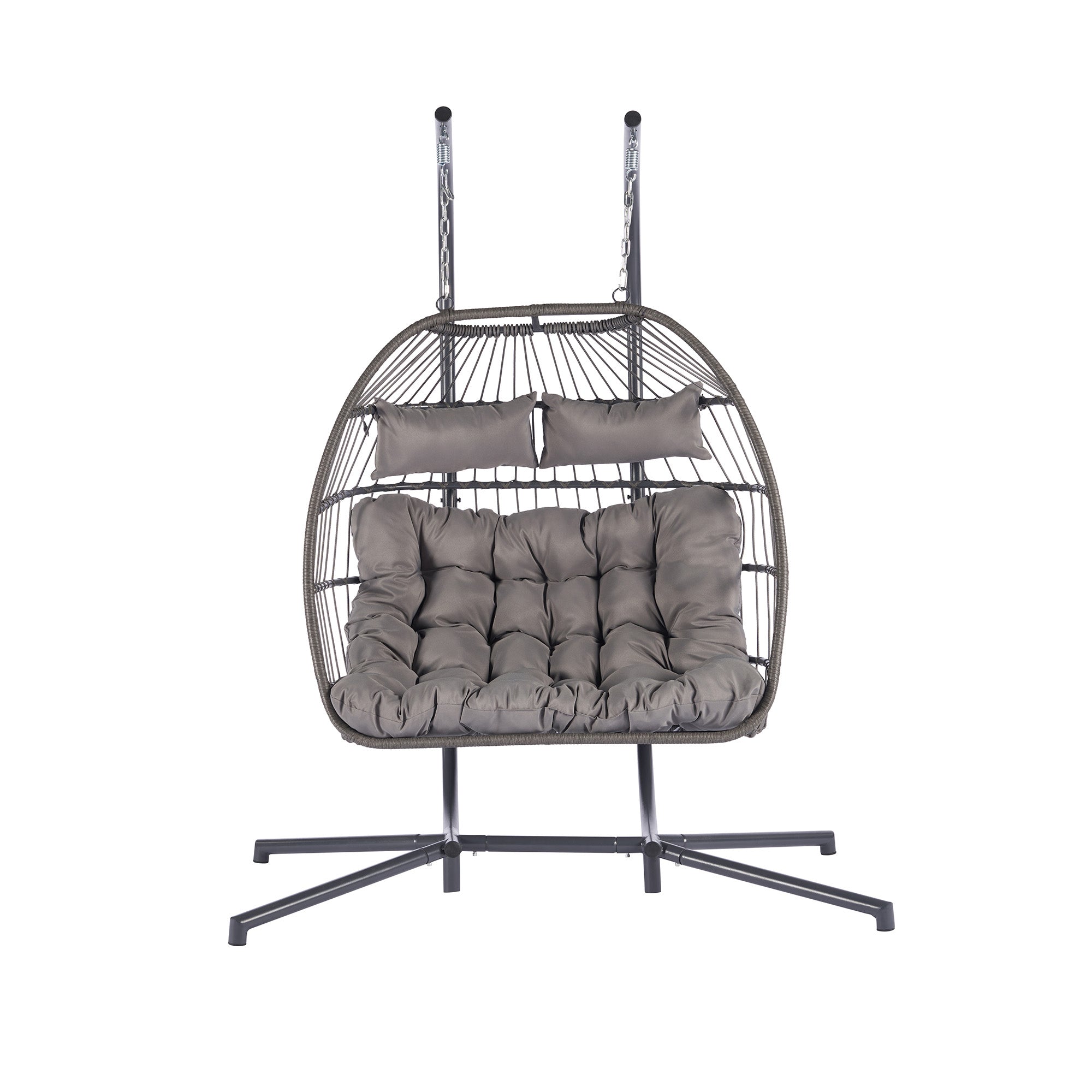 2 Person Wicker Rattan Patio Hanging Swing Egg Chair with Cushion
