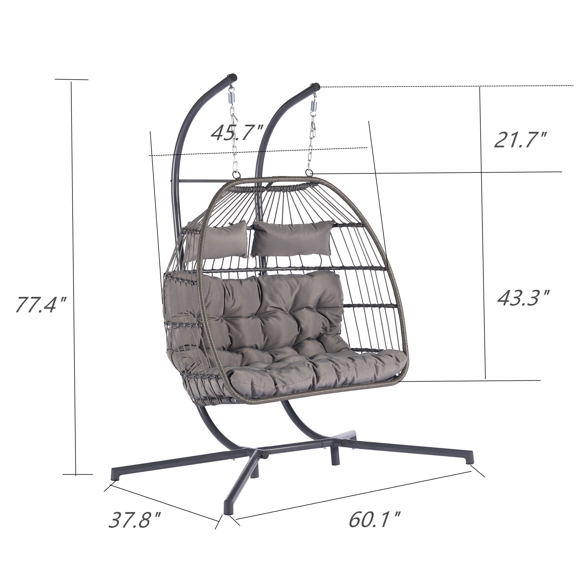 2 Person Wicker Rattan Patio Hanging Swing Egg Chair with Cushion