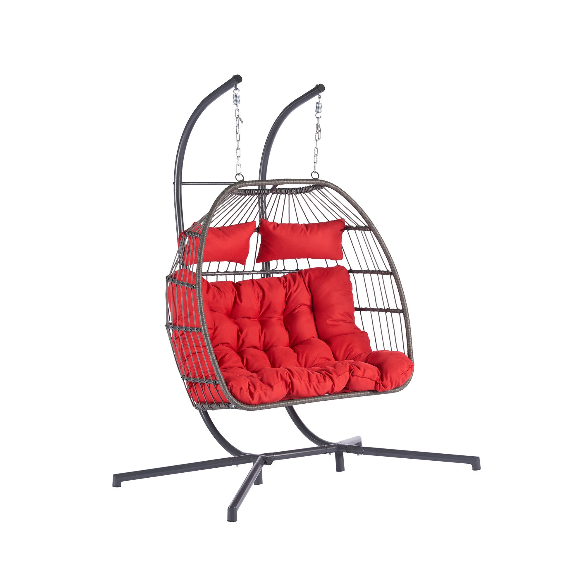 2 Person Wicker Rattan Patio Hanging Swing Egg Chair with Cushion