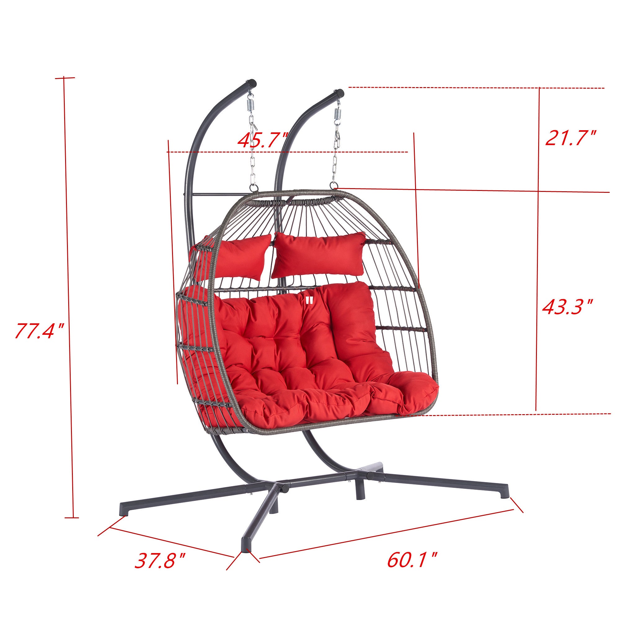 2 Person Wicker Rattan Patio Hanging Swing Egg Chair with Cushion
