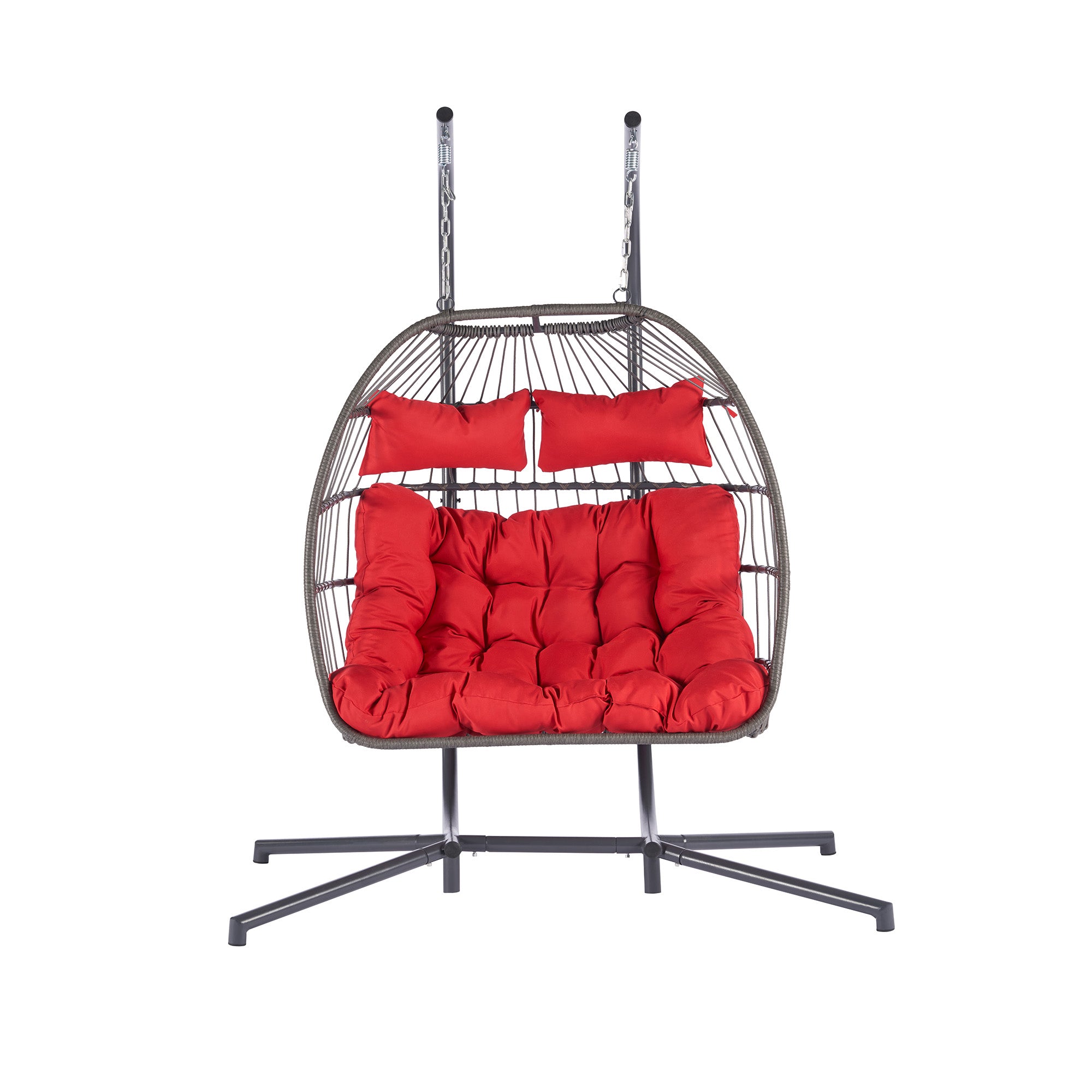 2 Person Wicker Rattan Patio Hanging Swing Egg Chair with Cushion