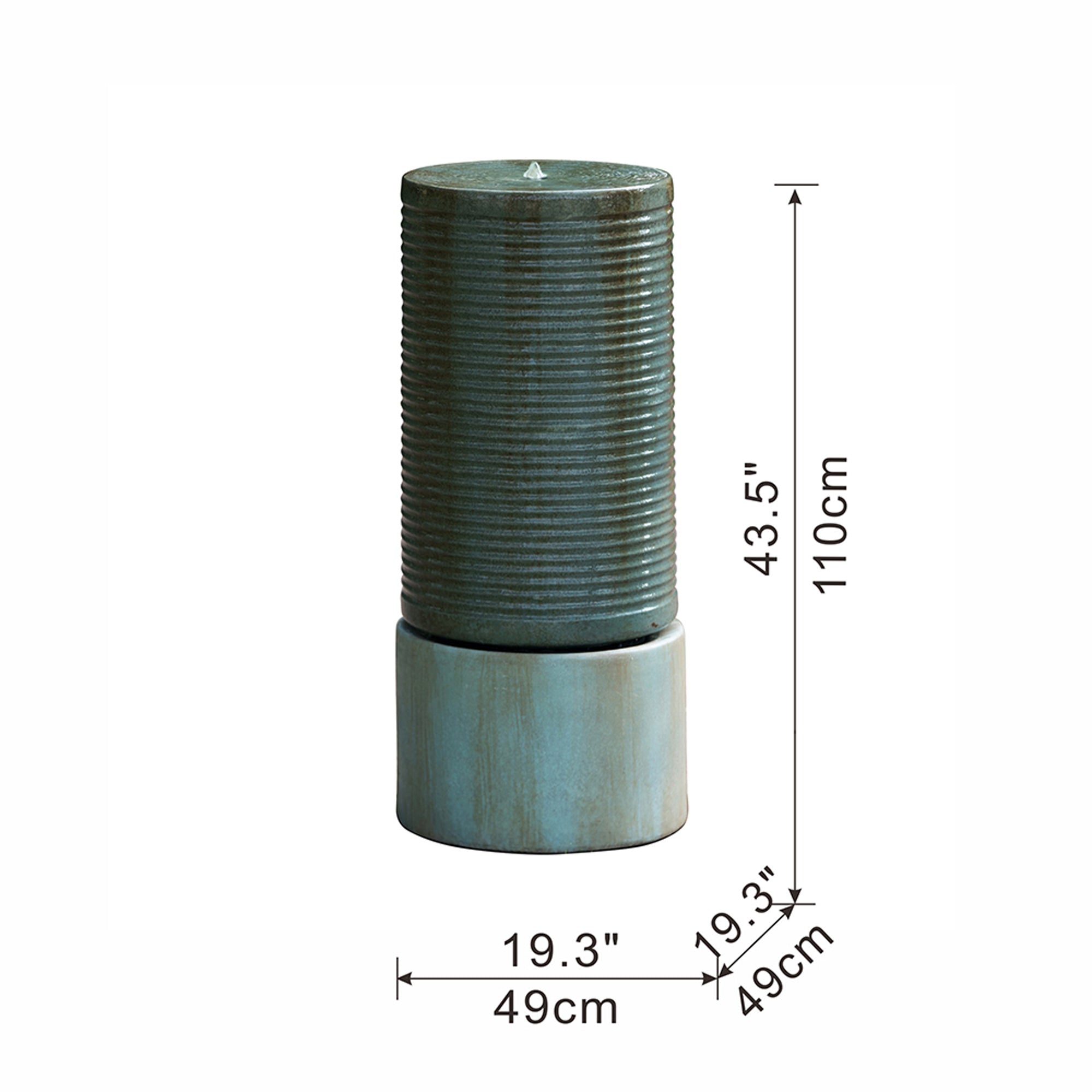44 in. Tall Outdoor Large Round Green Ribbed Tower Water Fountain    BOEDFF01AGN