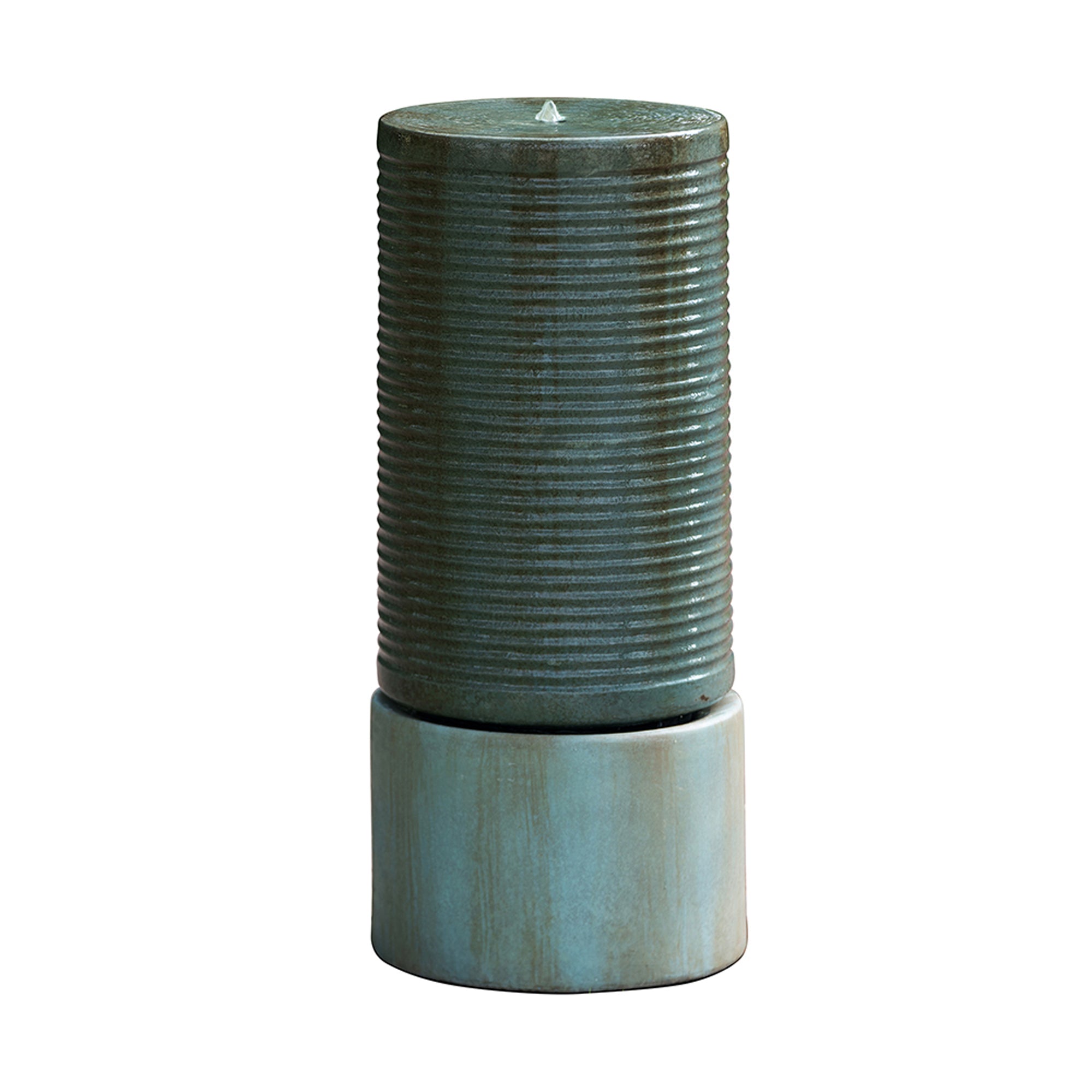 44 in. Tall Outdoor Large Round Green Ribbed Tower Water Fountain    BOEDFF01AGN