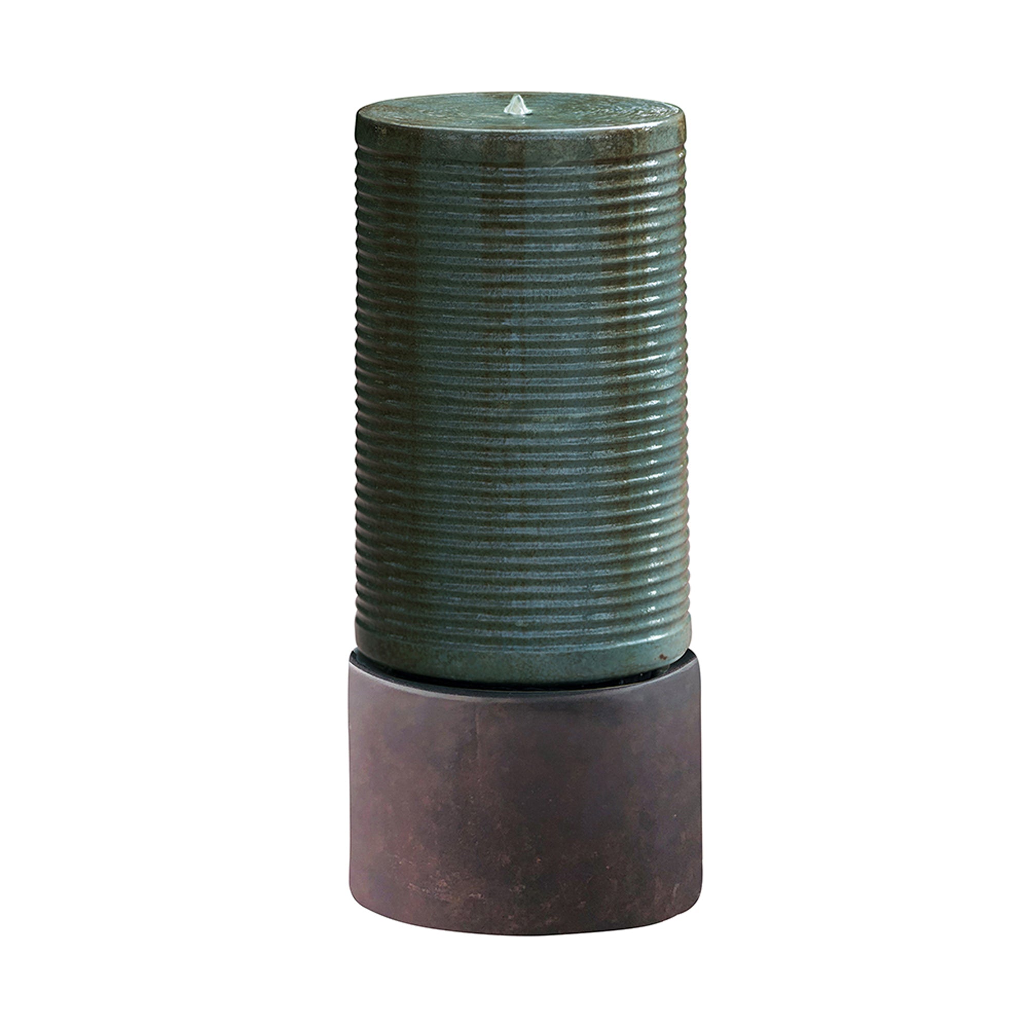 44 in. Tall Outdoor Round Cylinder Ribbed Tower Water Fountain with Rustic Base  BOEDFF02AGN-R