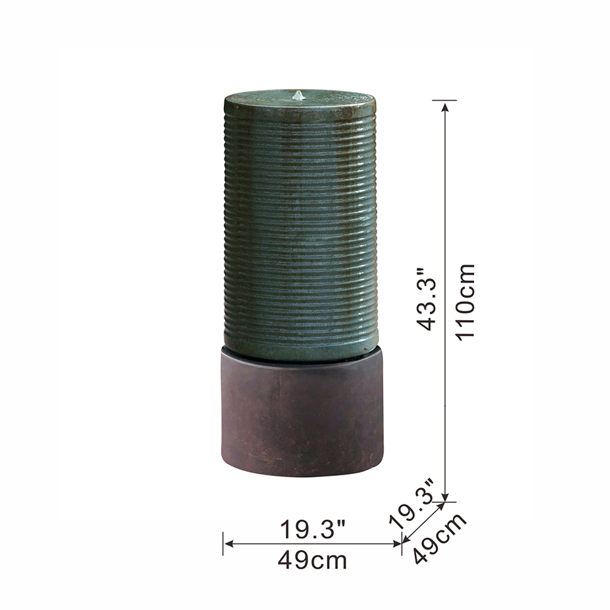 44 in. Tall Outdoor Round Cylinder Ribbed Tower Water Fountain with Rustic Base  BOEDFF02AGN-R