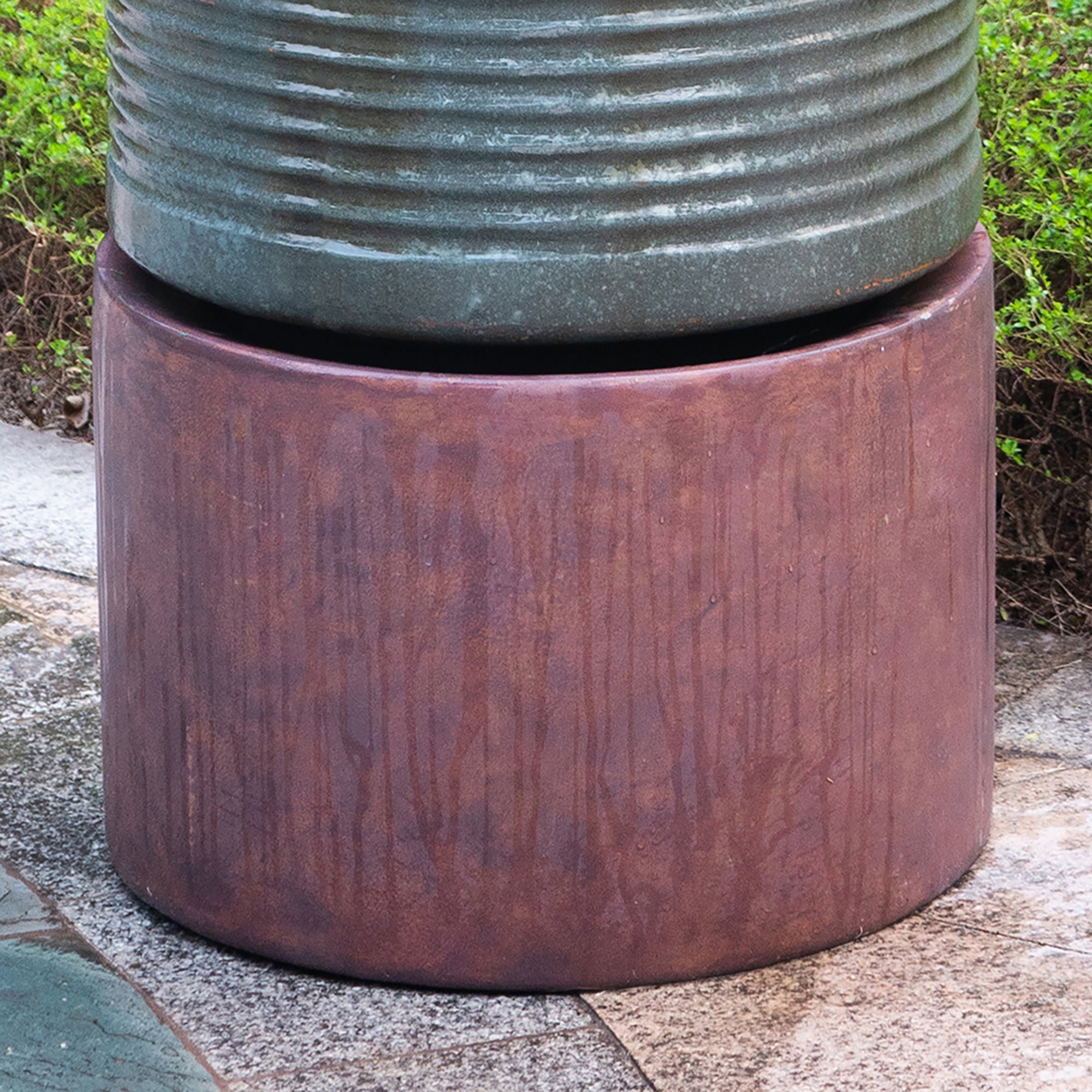 44 in. Tall Outdoor Round Cylinder Ribbed Tower Water Fountain with Rustic Base  BOEDFF02AGN-R