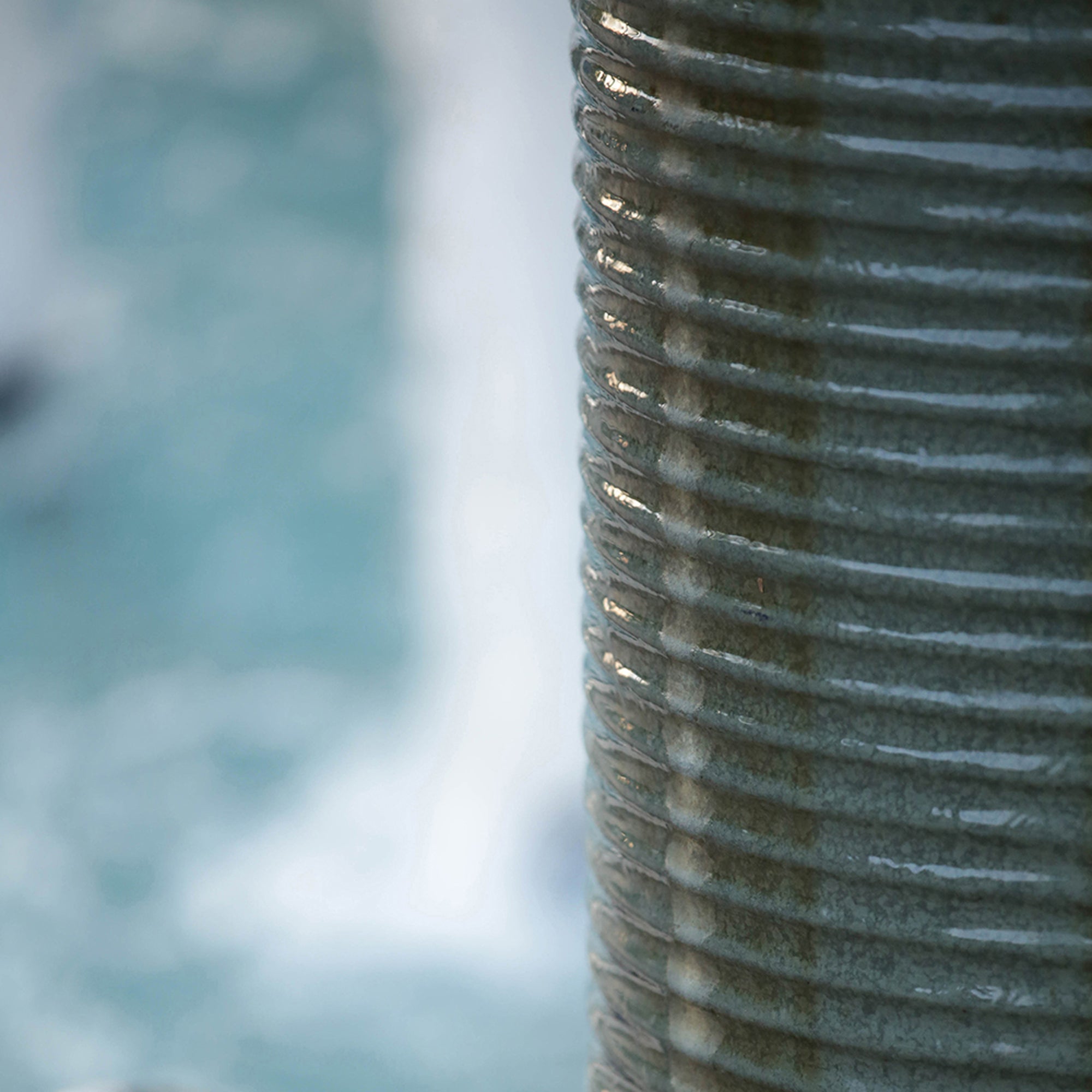 44 in. Tall Outdoor Round Concrete Cylinder Ribbed Tower Water Fountain BOEDFF03AGN-BRO
