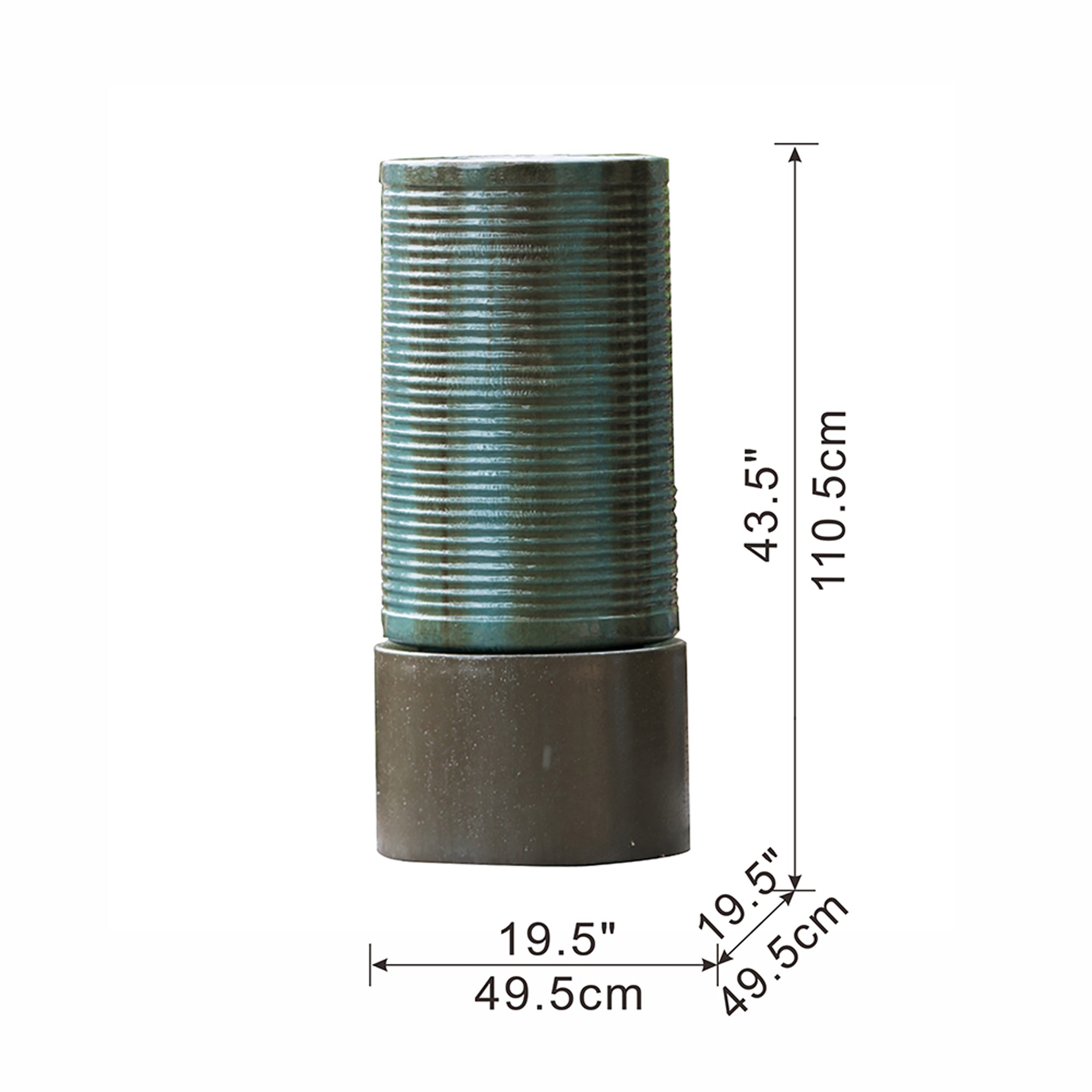 44 in. Tall Outdoor Round Concrete Cylinder Ribbed Tower Water Fountain BOEDFF03AGN-BRO