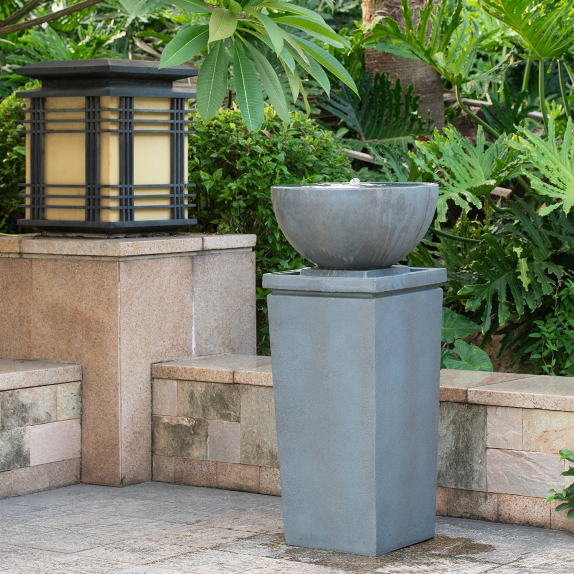 35.5 in. Tall Outdoor Gray Polyresin Zen Bowl Water Fountain  BOEDFF04-35GR