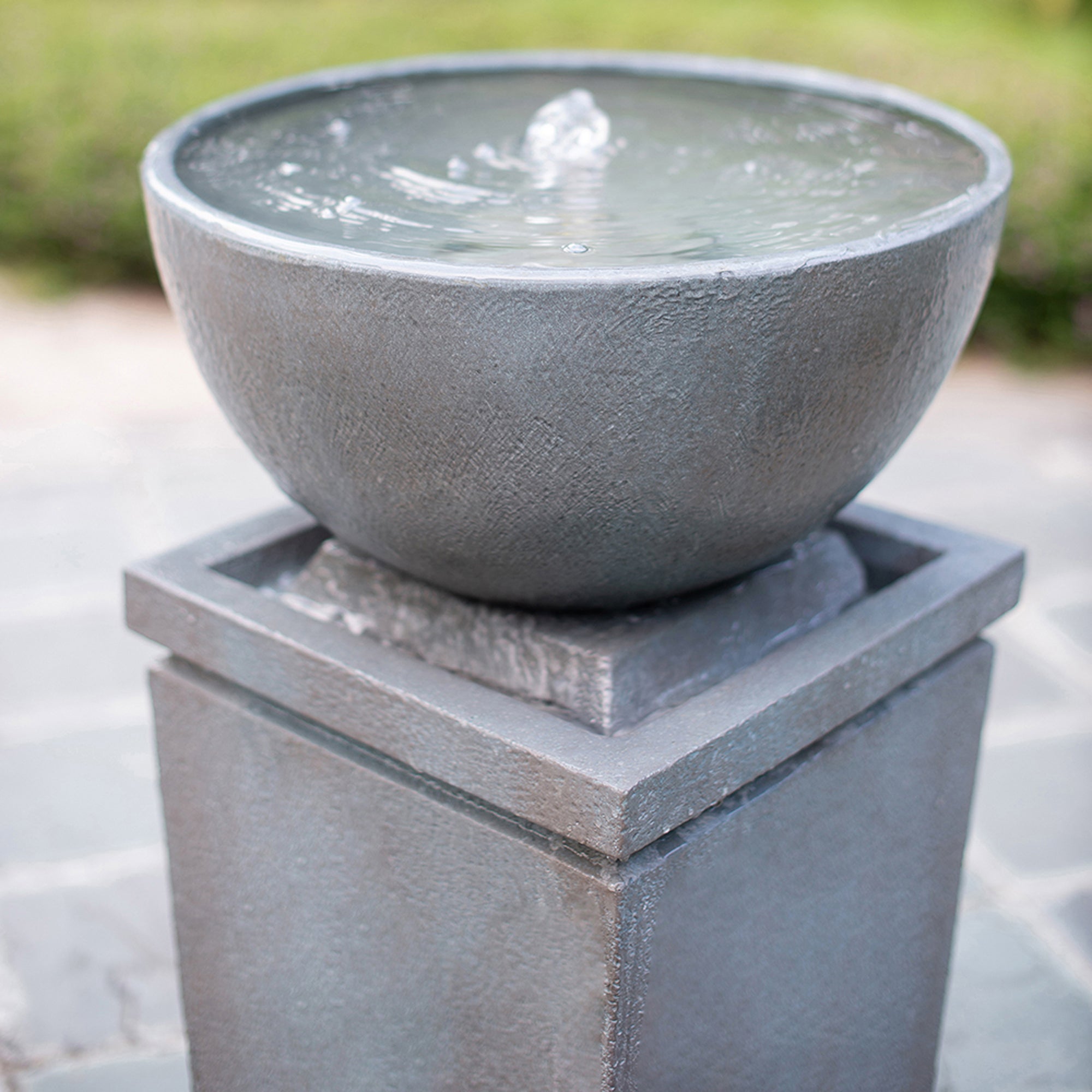 35.5 in. Tall Outdoor Gray Polyresin Zen Bowl Water Fountain  BOEDFF04-35GR