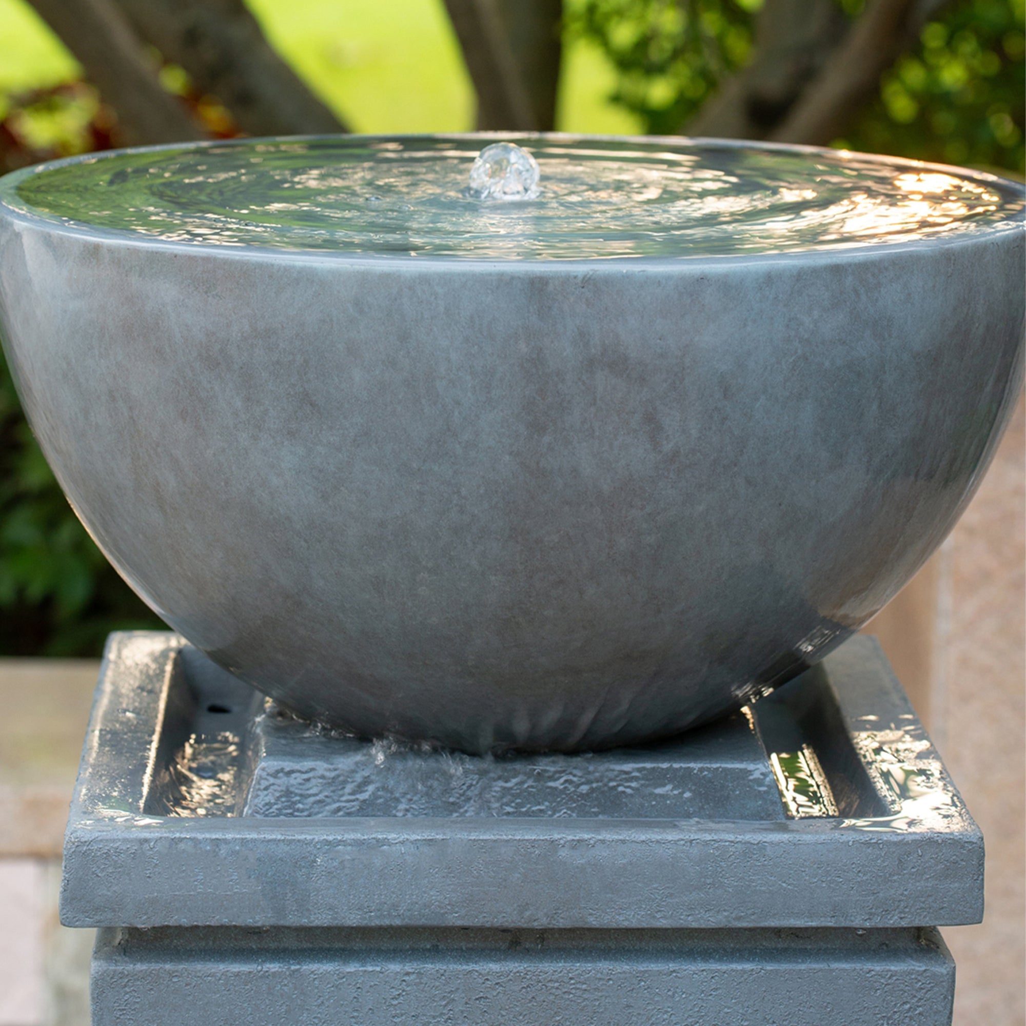 44.5 in. Tall Gray Outdoor Polyresin Zen Bowl Water Fountain    BOEDFF04-44GR
