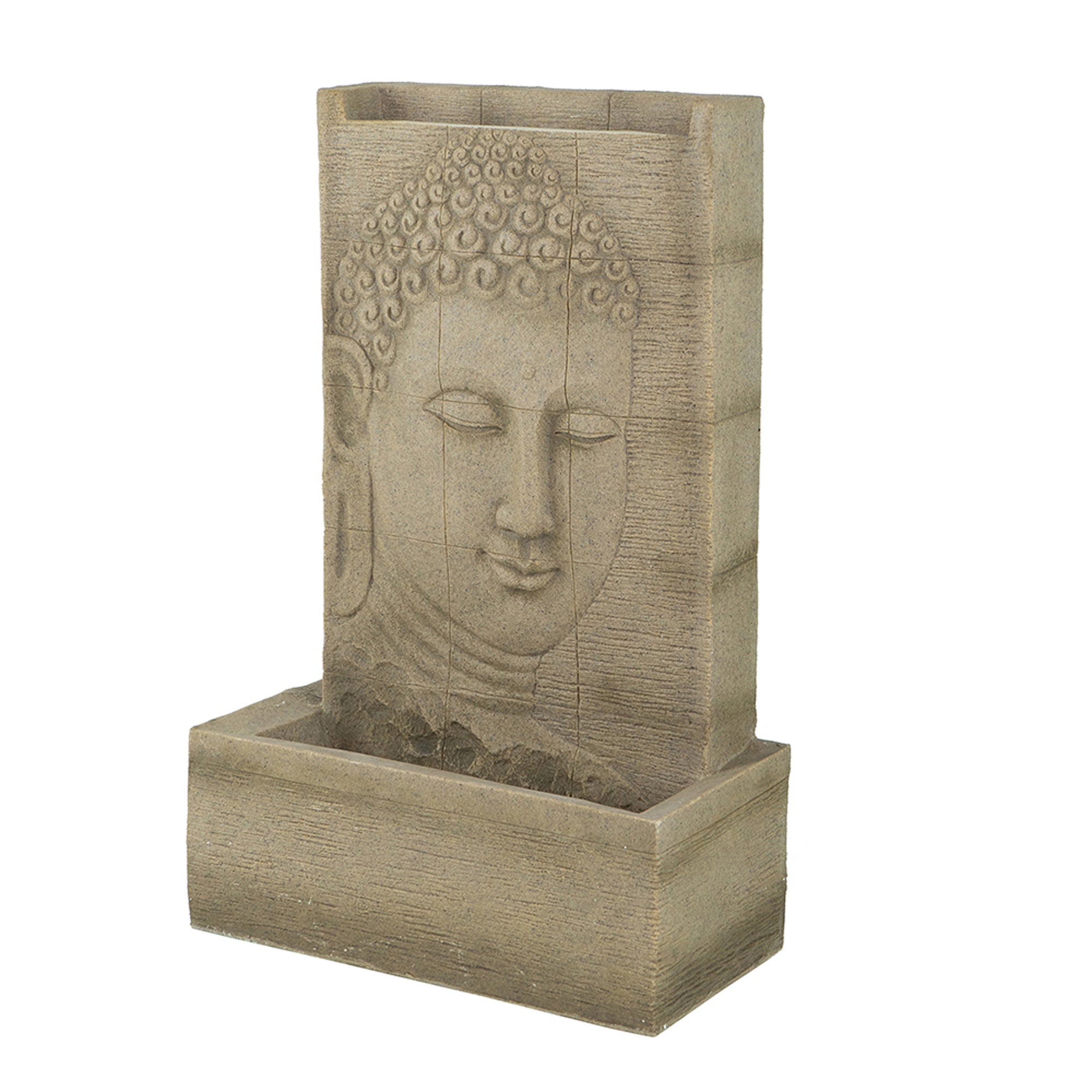 39 in. Tall Indoor/Outdoor Sandstone Buddha Water Fountain with Light  BOEDFF05BEG