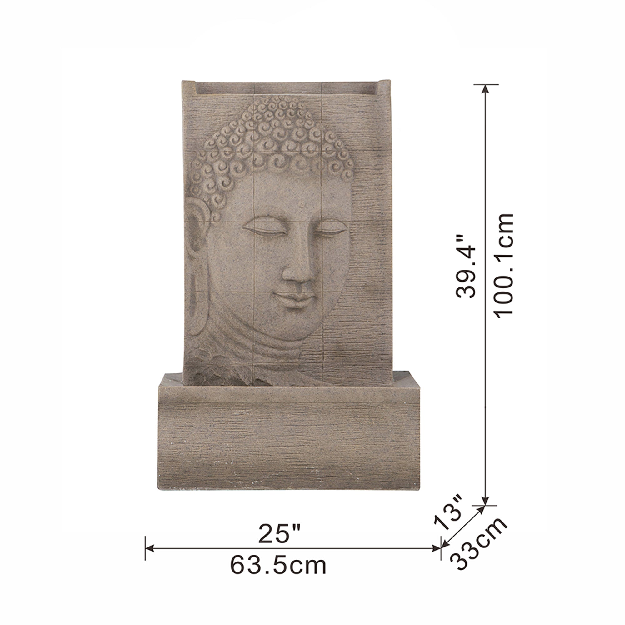 39 in. Tall Indoor/Outdoor Sandstone Buddha Water Fountain with Light  BOEDFF05BEG