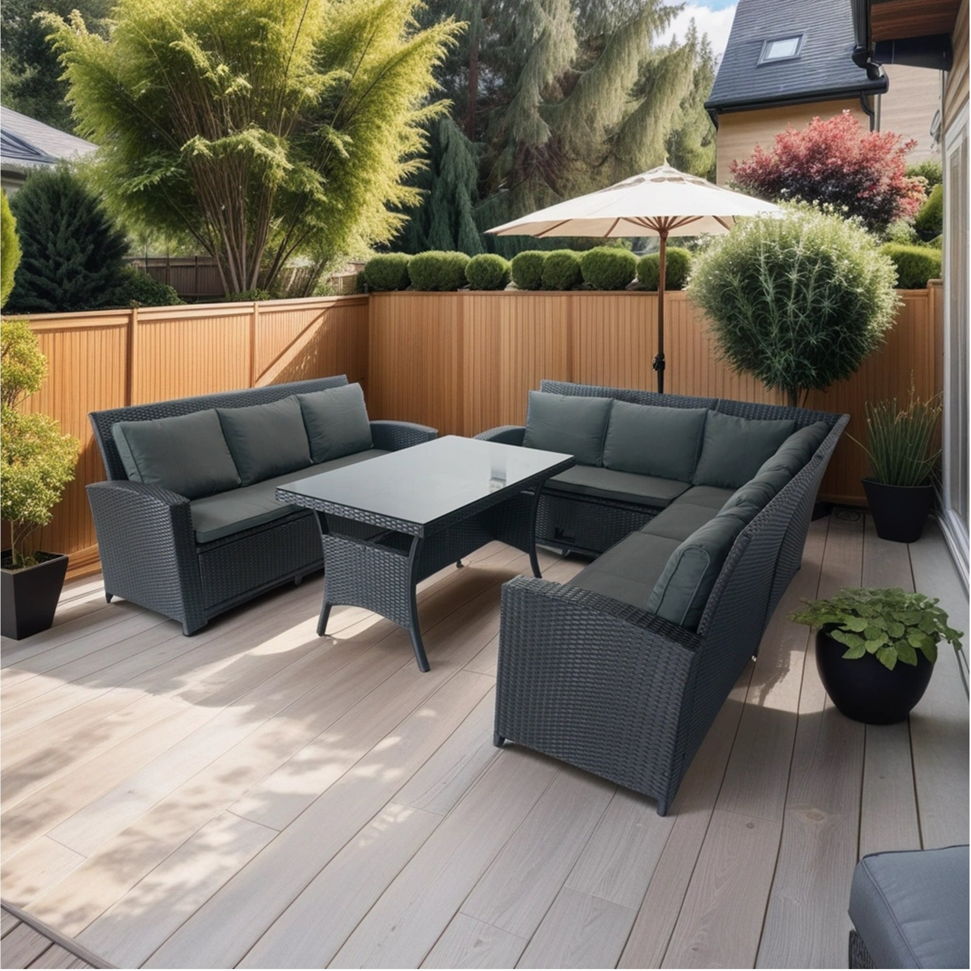 5-Piece Outdoor Patio wicker Conversation Set with 3 Storage Under Seat and Cushion JMELEPCS03B-GR