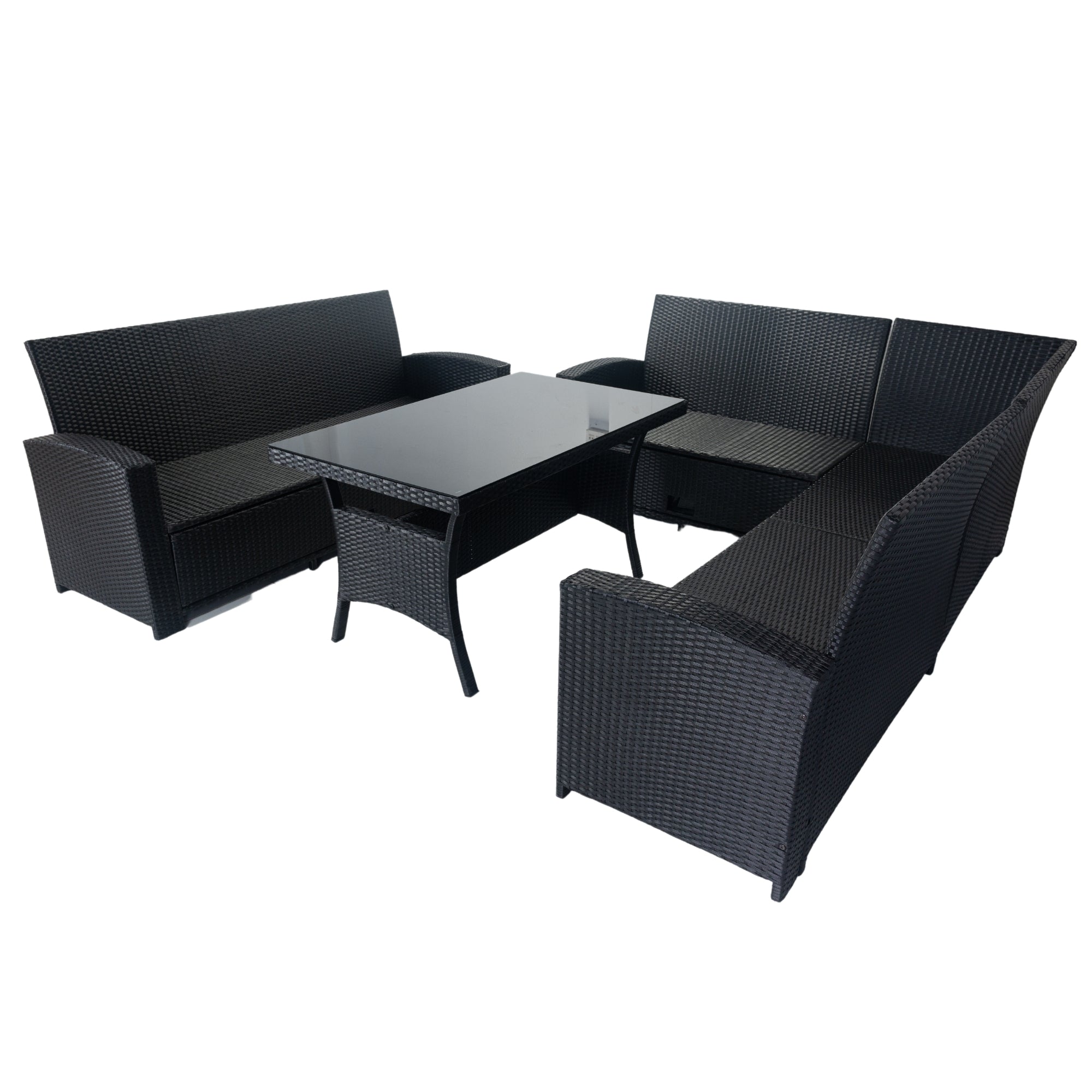 5-Piece Outdoor Patio wicker Conversation Set with 3 Storage Under Seat and Cushion JMELEPCS03B-GR