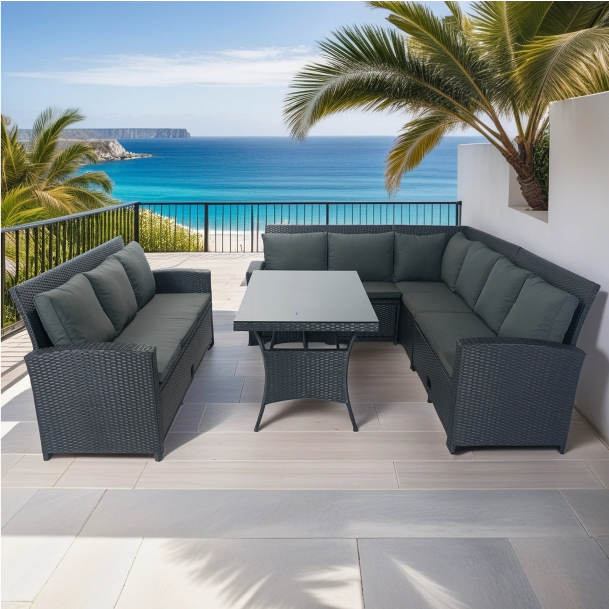 5-Piece Outdoor Patio wicker Conversation Set with 3 Storage Under Seat and Cushion JMELEPCS03B-GR