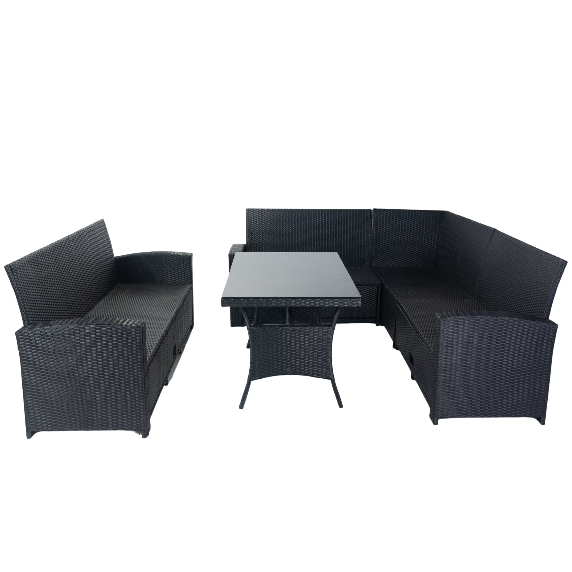 5-Piece Outdoor Patio wicker Conversation Set with 3 Storage Under Seat and Cushion JMELEPCS03B-GR