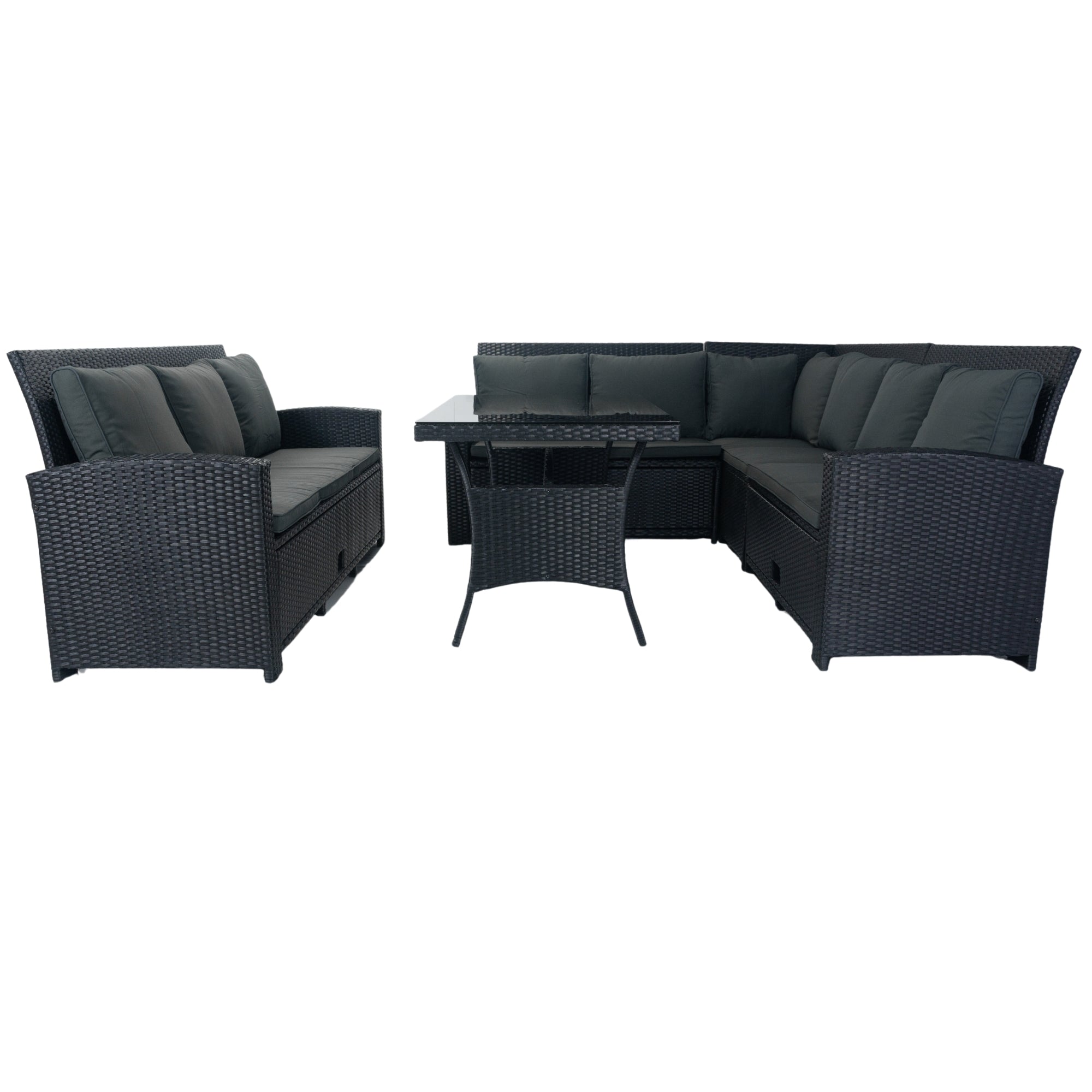 5-Piece Outdoor Patio wicker Conversation Set with 3 Storage Under Seat and Cushion JMELEPCS03B-GR