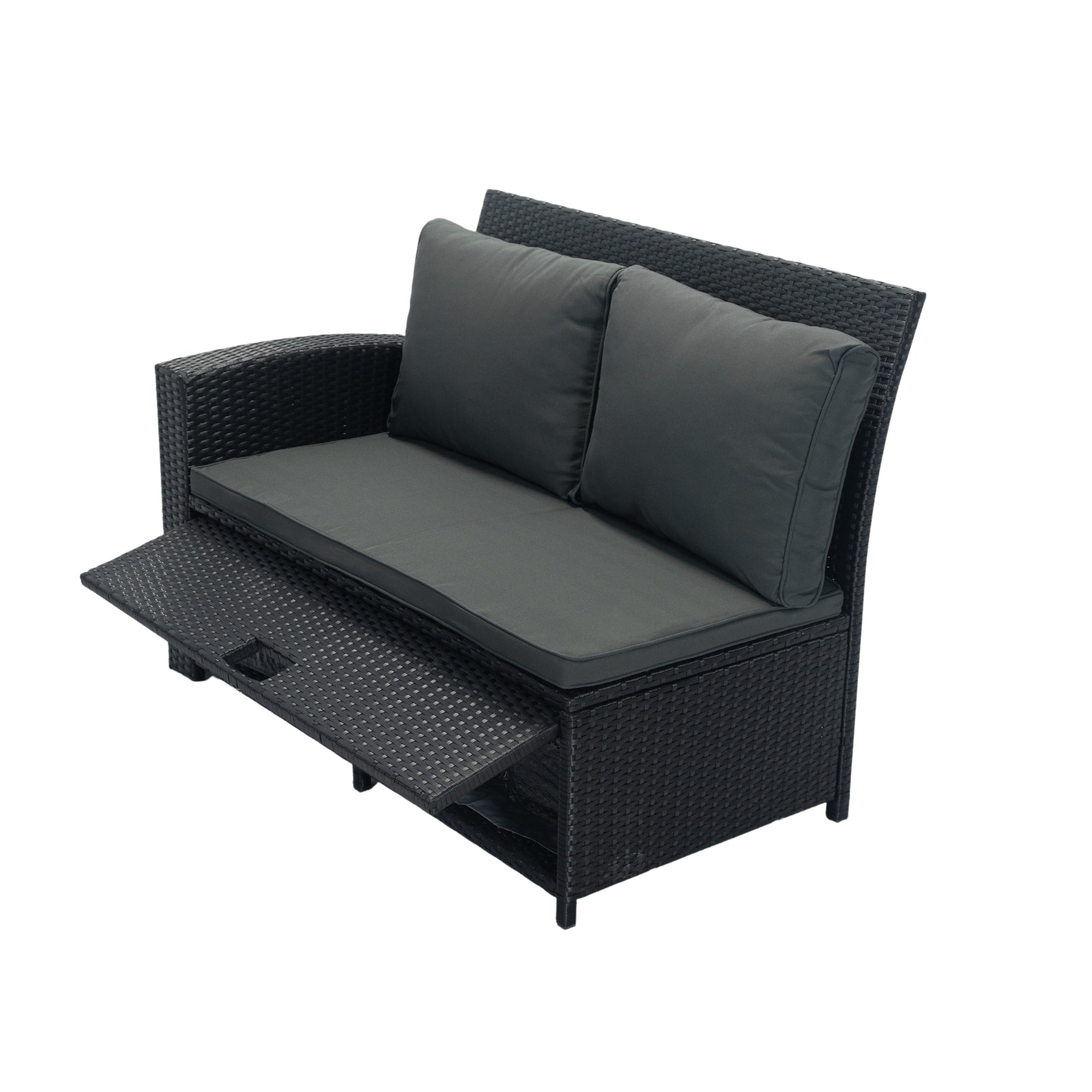 5-Piece Outdoor Patio wicker Conversation Set with 3 Storage Under Seat and Cushion JMELEPCS03B-GR