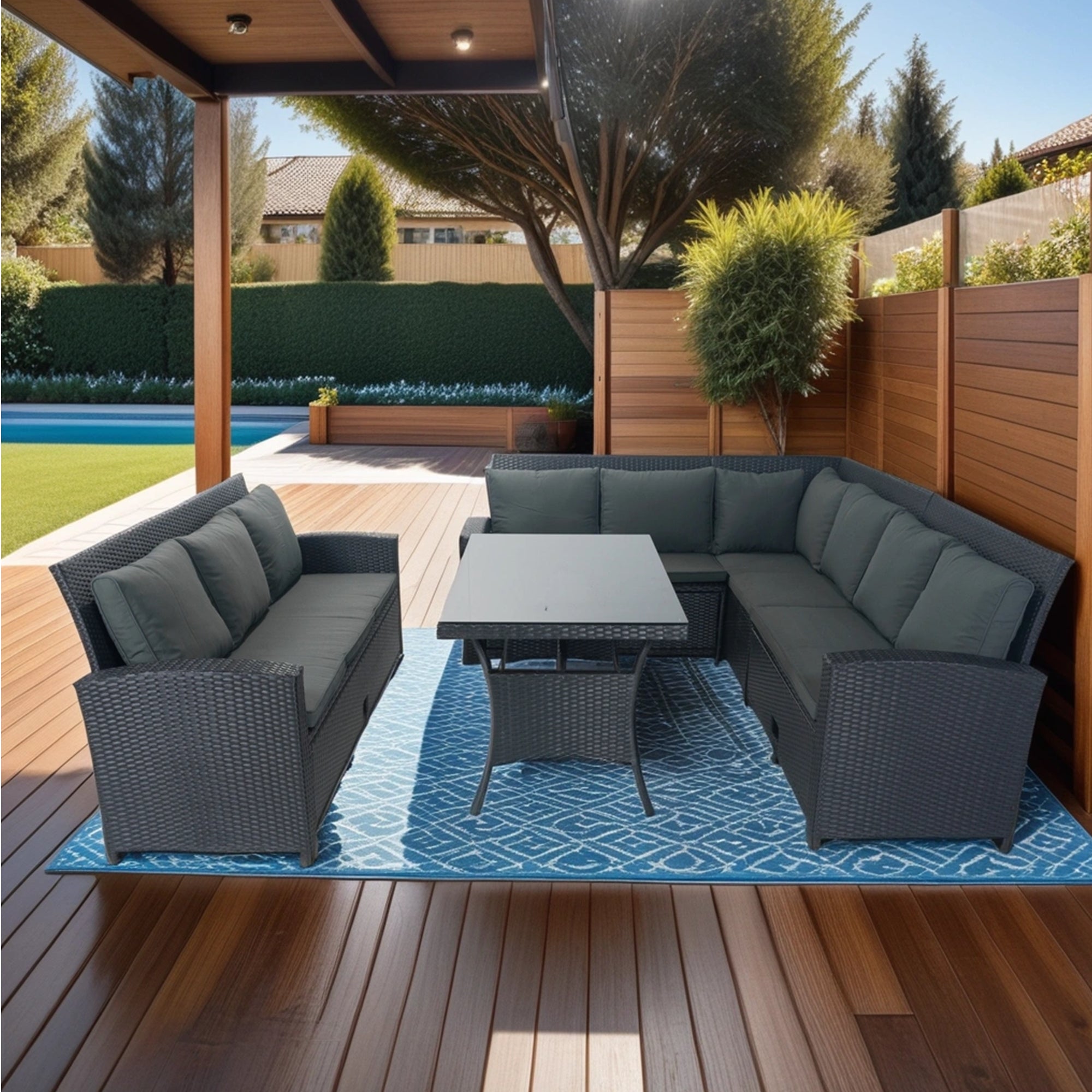 5-Piece Outdoor Patio wicker Conversation Set with 3 Storage Under Seat and Cushion JMELEPCS03B-GR