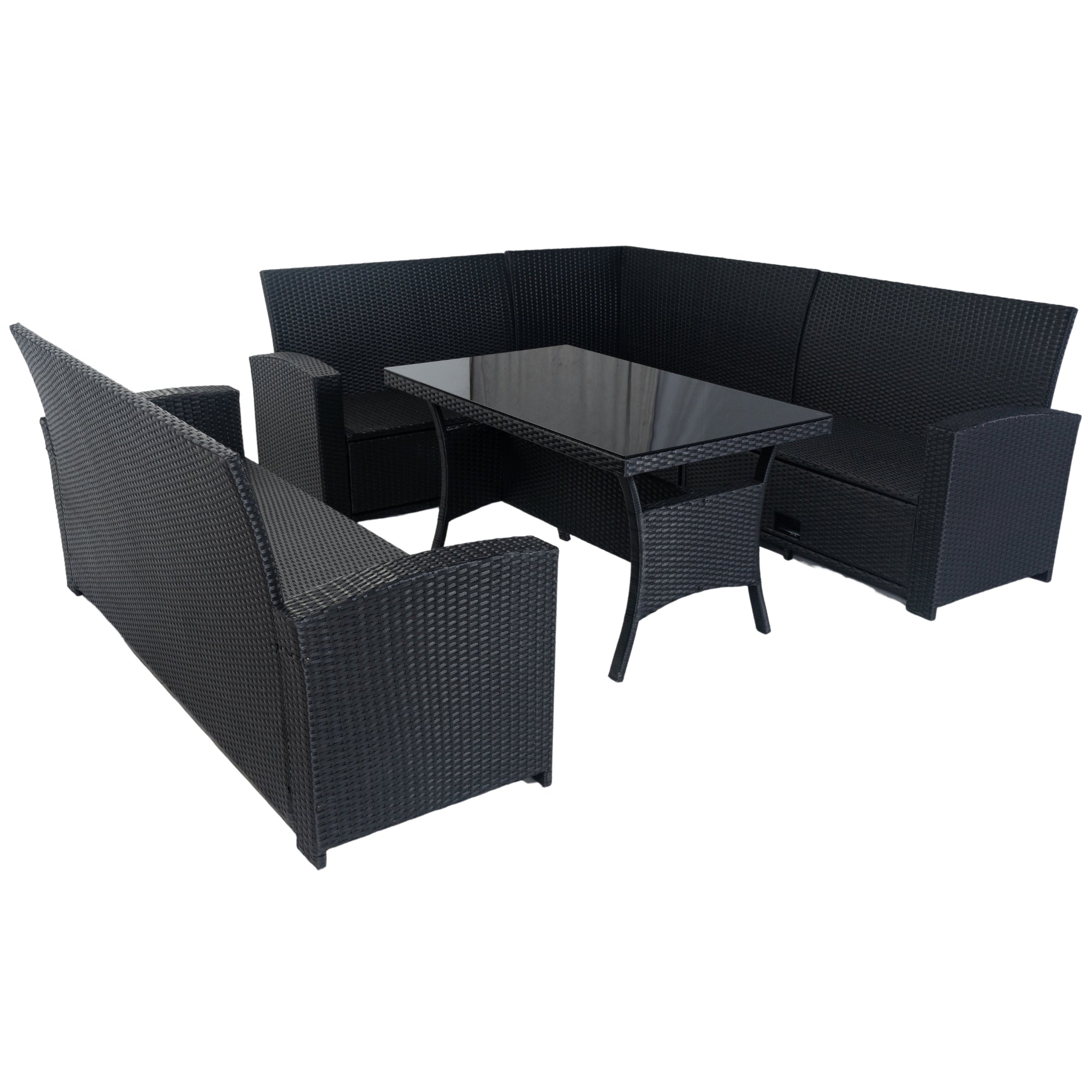 5-Piece Outdoor Patio wicker Conversation Set with 3 Storage Under Seat and Cushion JMELEPCS03B-GR