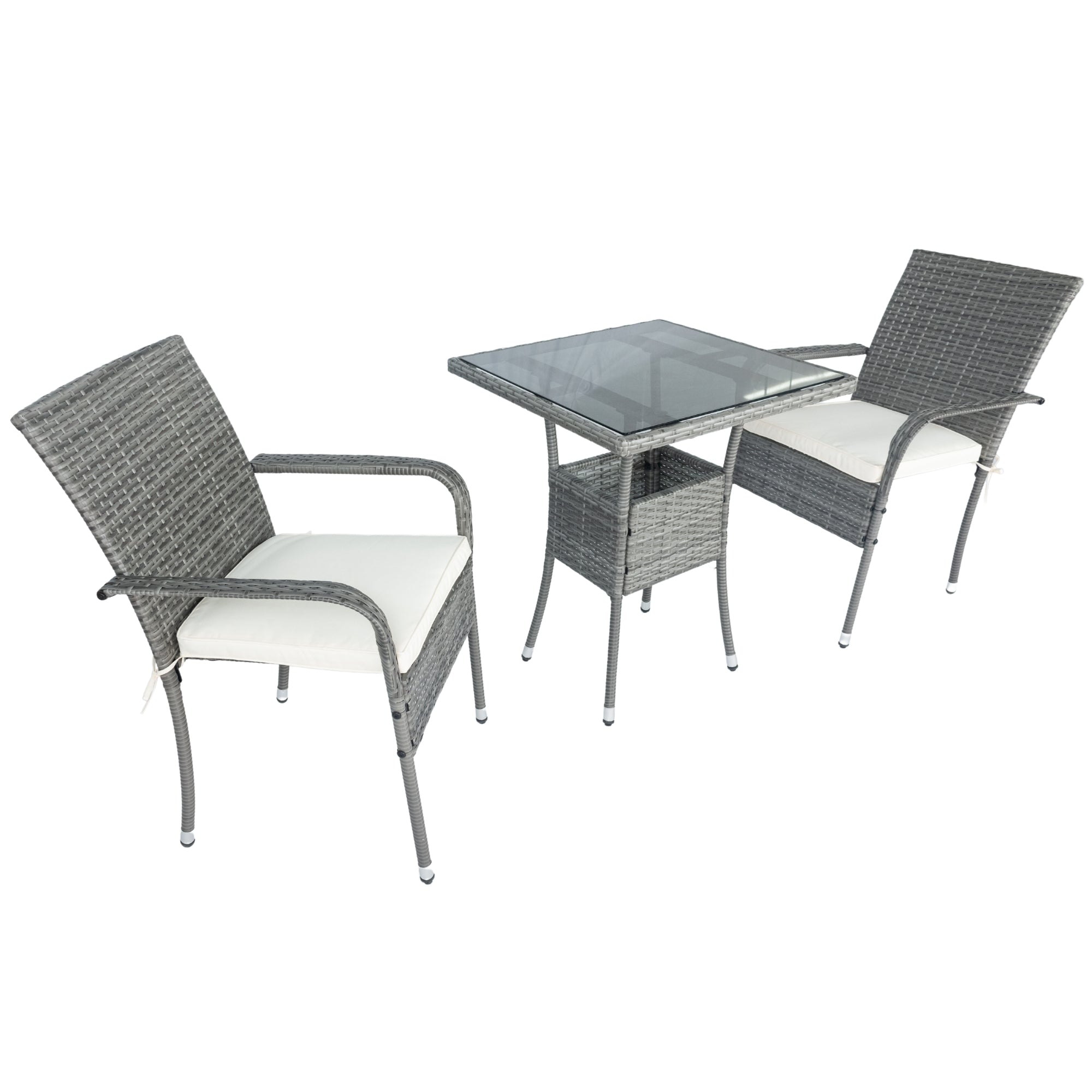 3-Piece Patio Grey Wicker Conversation Set with White Cushion BOELEPCS04GR