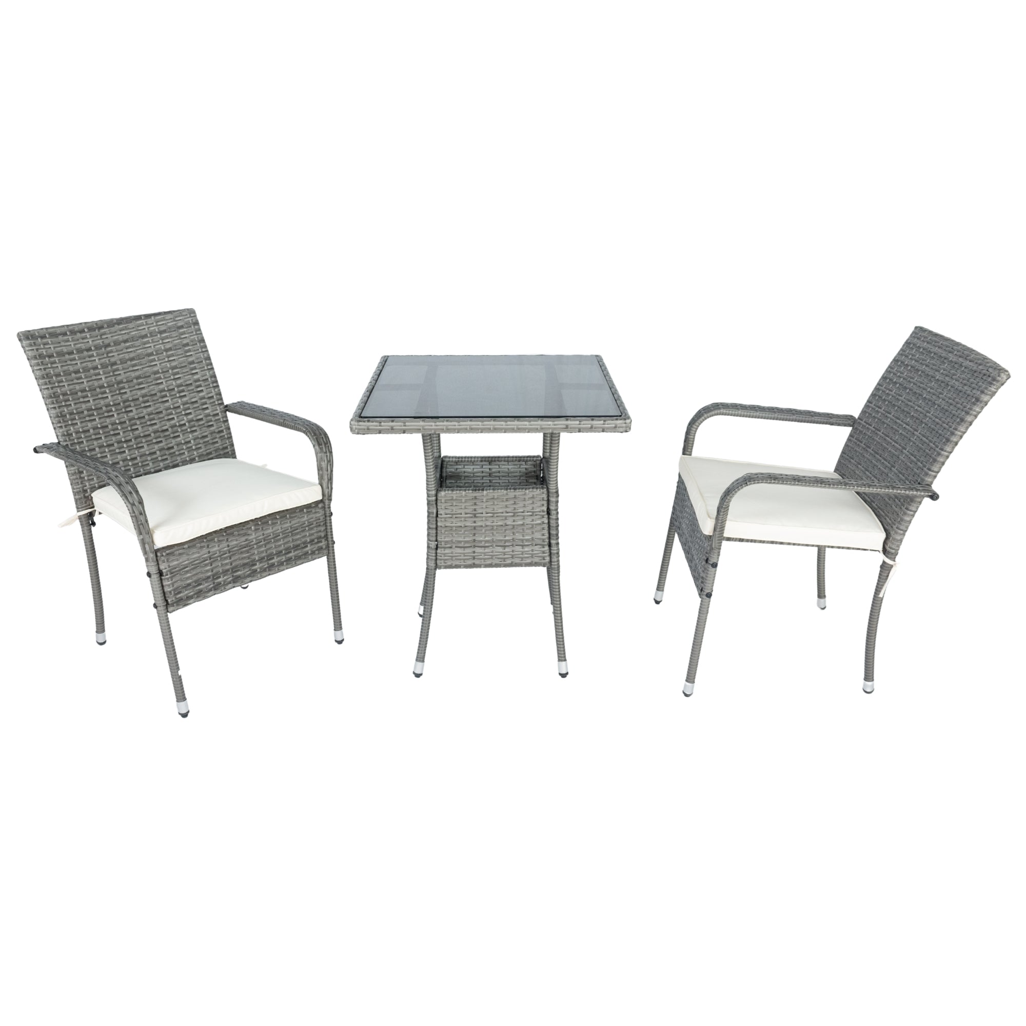3-Piece Patio Grey Wicker Conversation Set with White Cushion BOELEPCS04GR