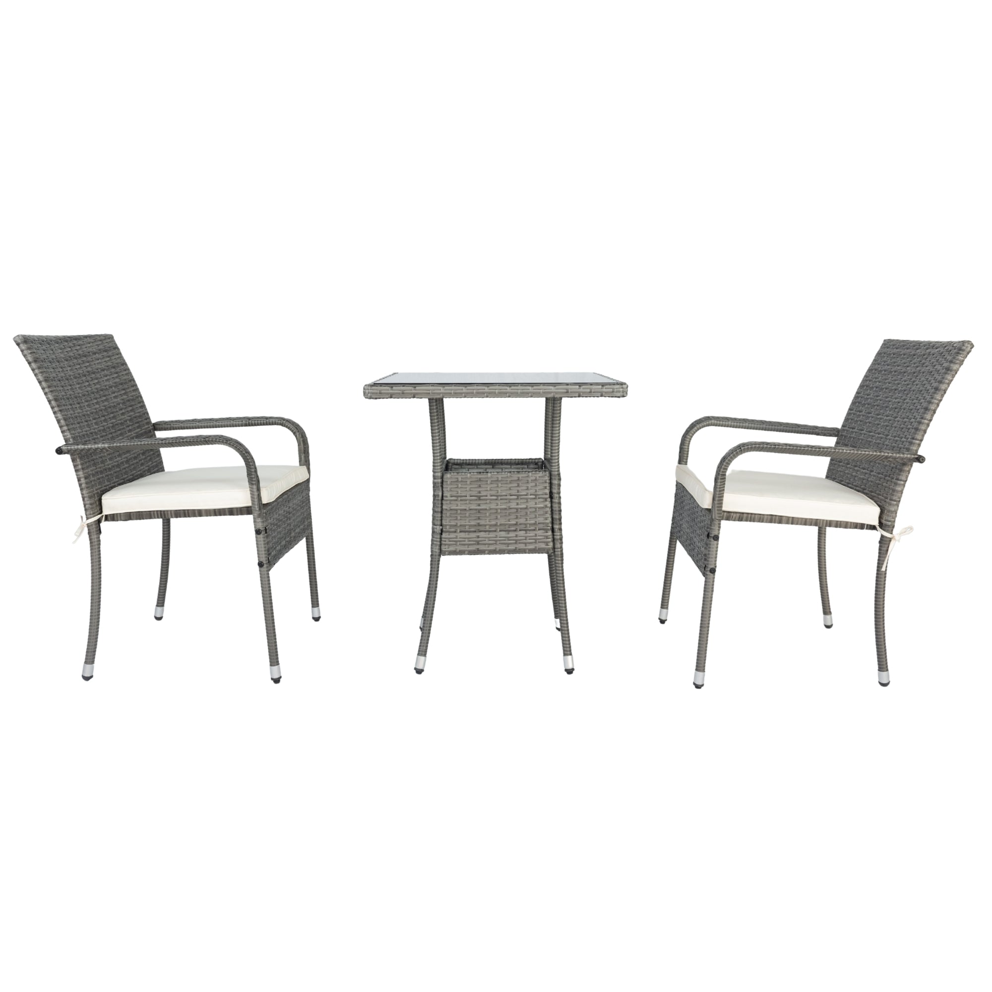 3-Piece Patio Grey Wicker Conversation Set with White Cushion BOELEPCS04GR