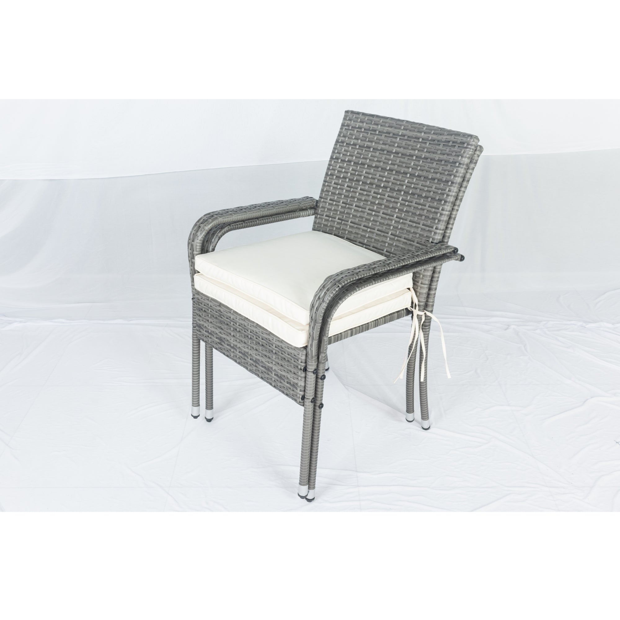 3-Piece Patio Grey Wicker Conversation Set with White Cushion BOELEPCS04GR