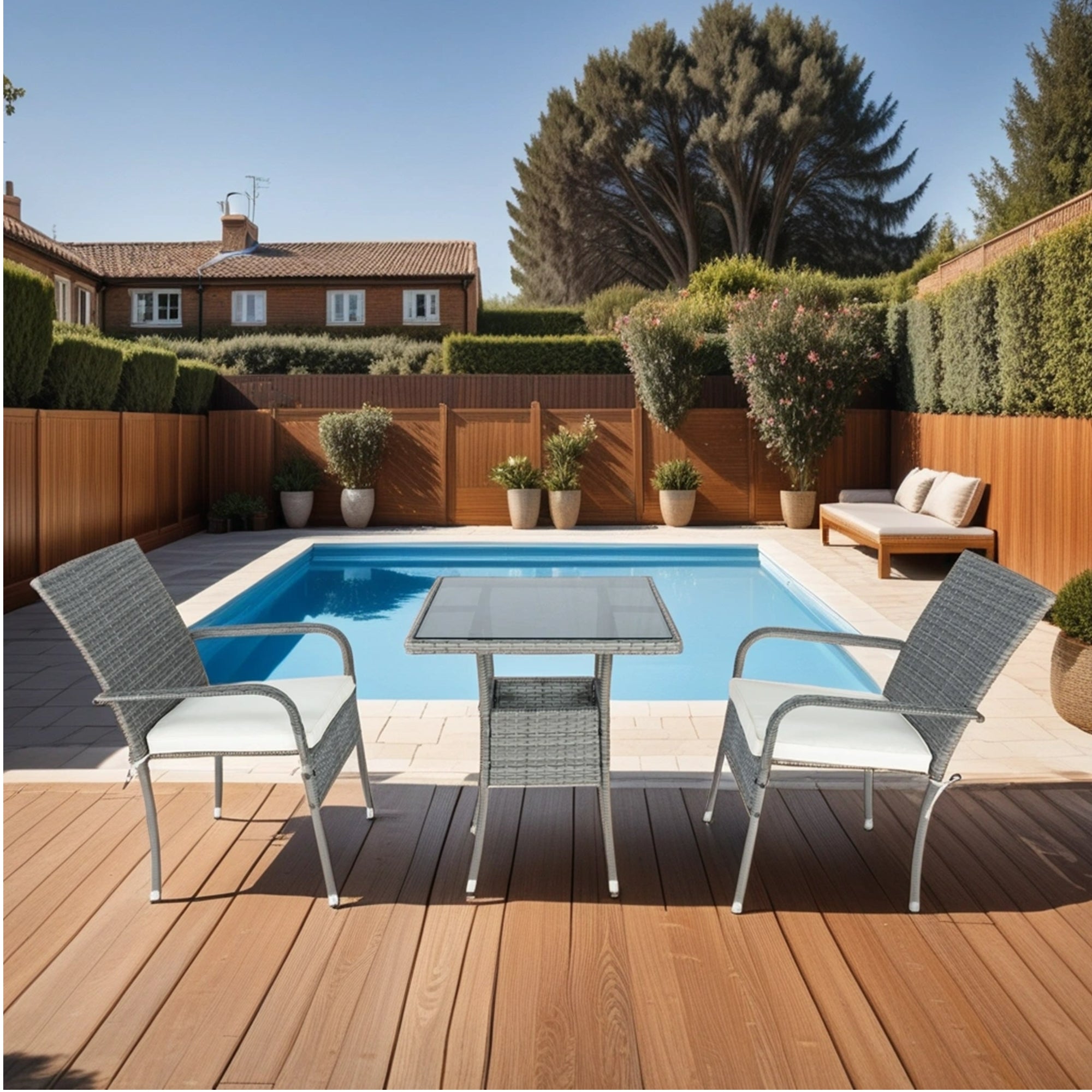 3-Piece Patio Grey Wicker Conversation Set with White Cushion BOELEPCS04GR